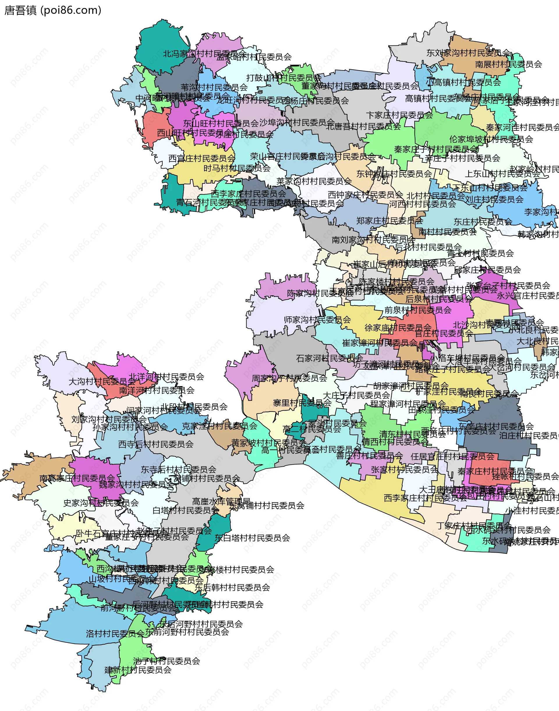 唐吾镇边界地图(五级行政区划)