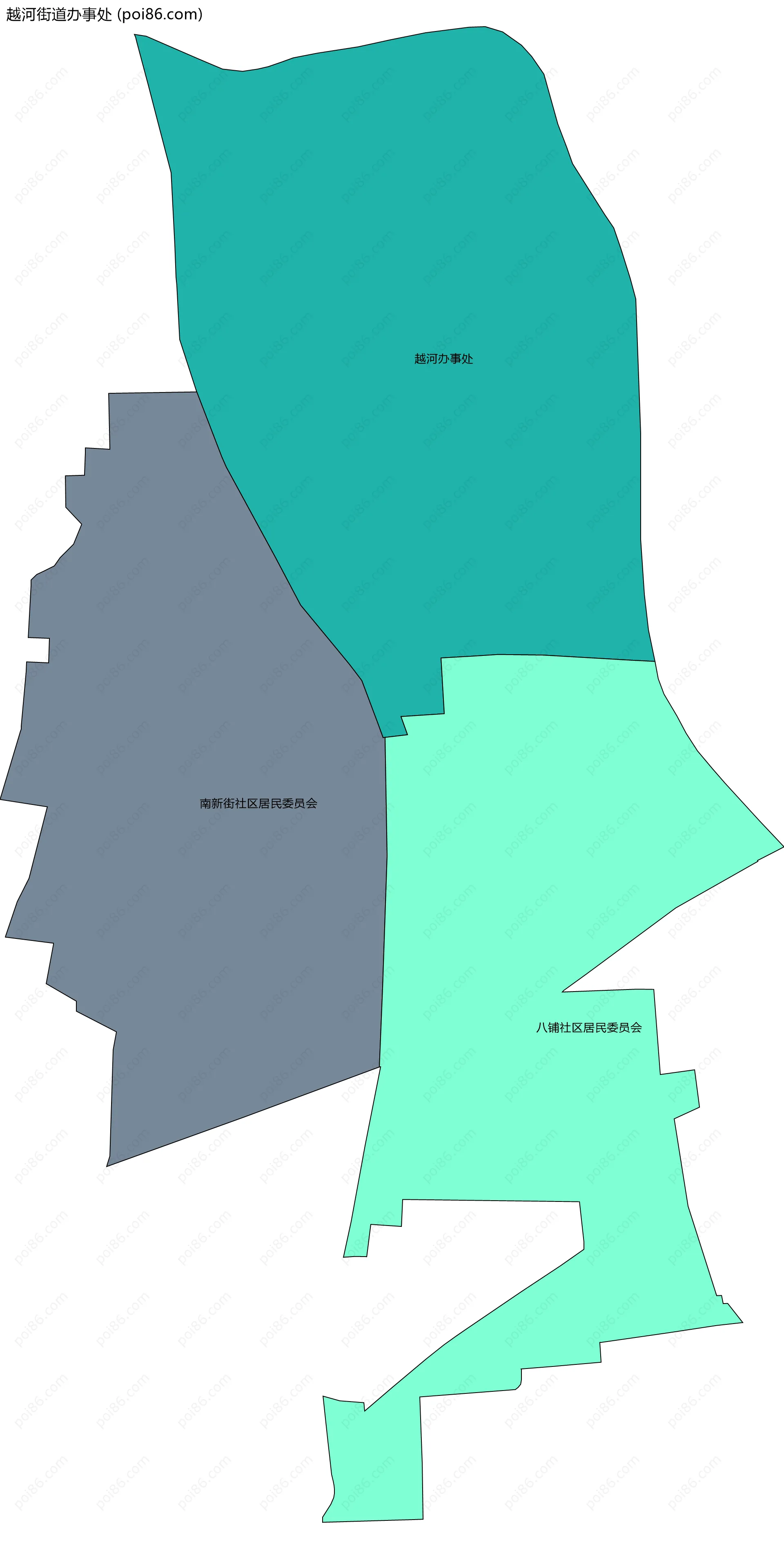 越河街道办事处边界地图(五级行政区划)