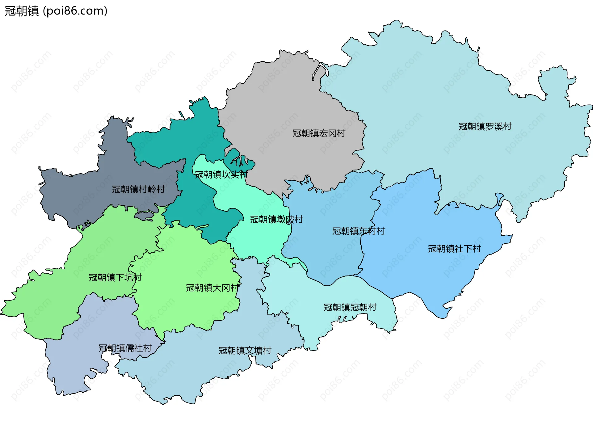 冠朝镇边界地图(五级行政区划)