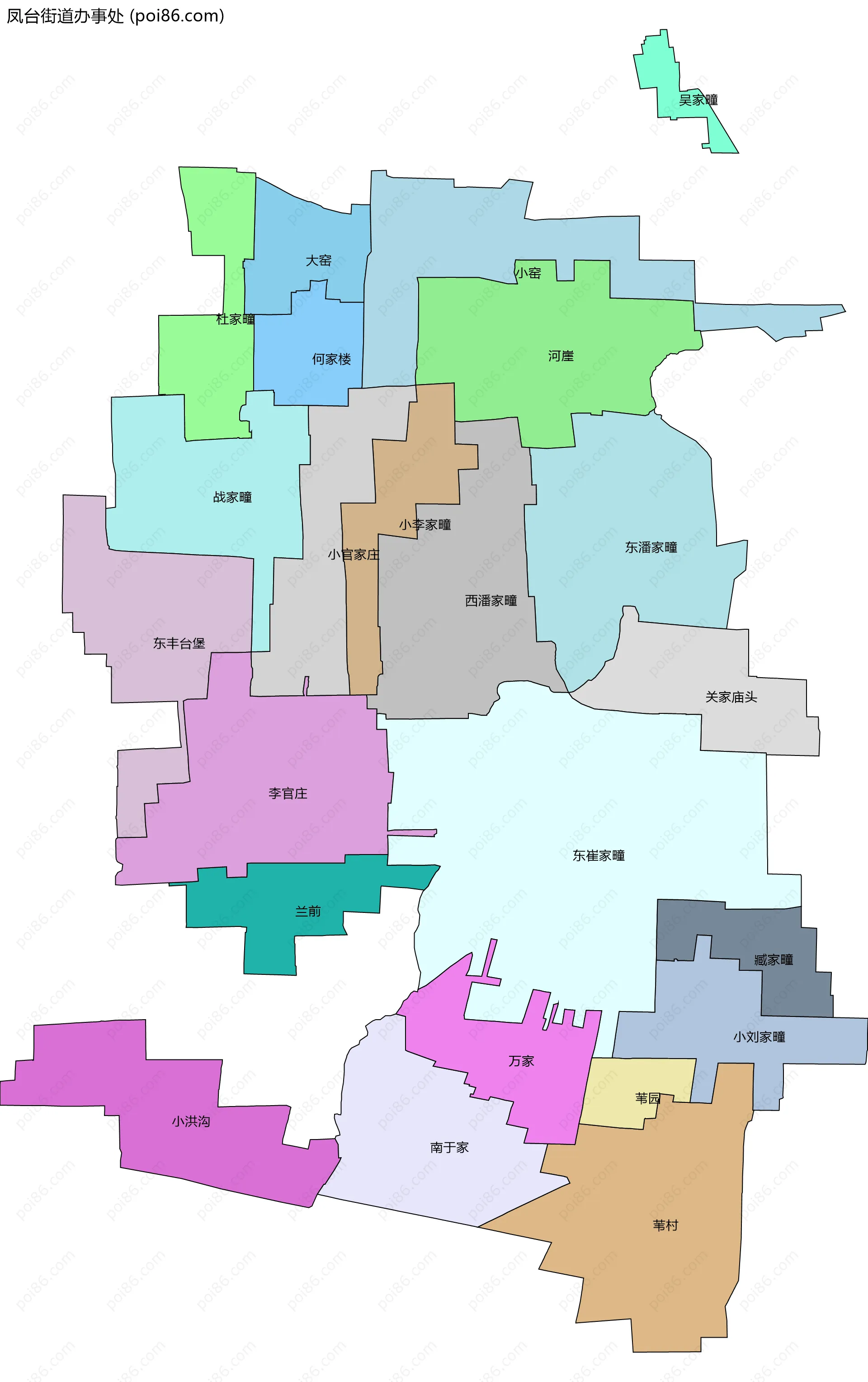 凤台街道办事处边界地图(五级行政区划)