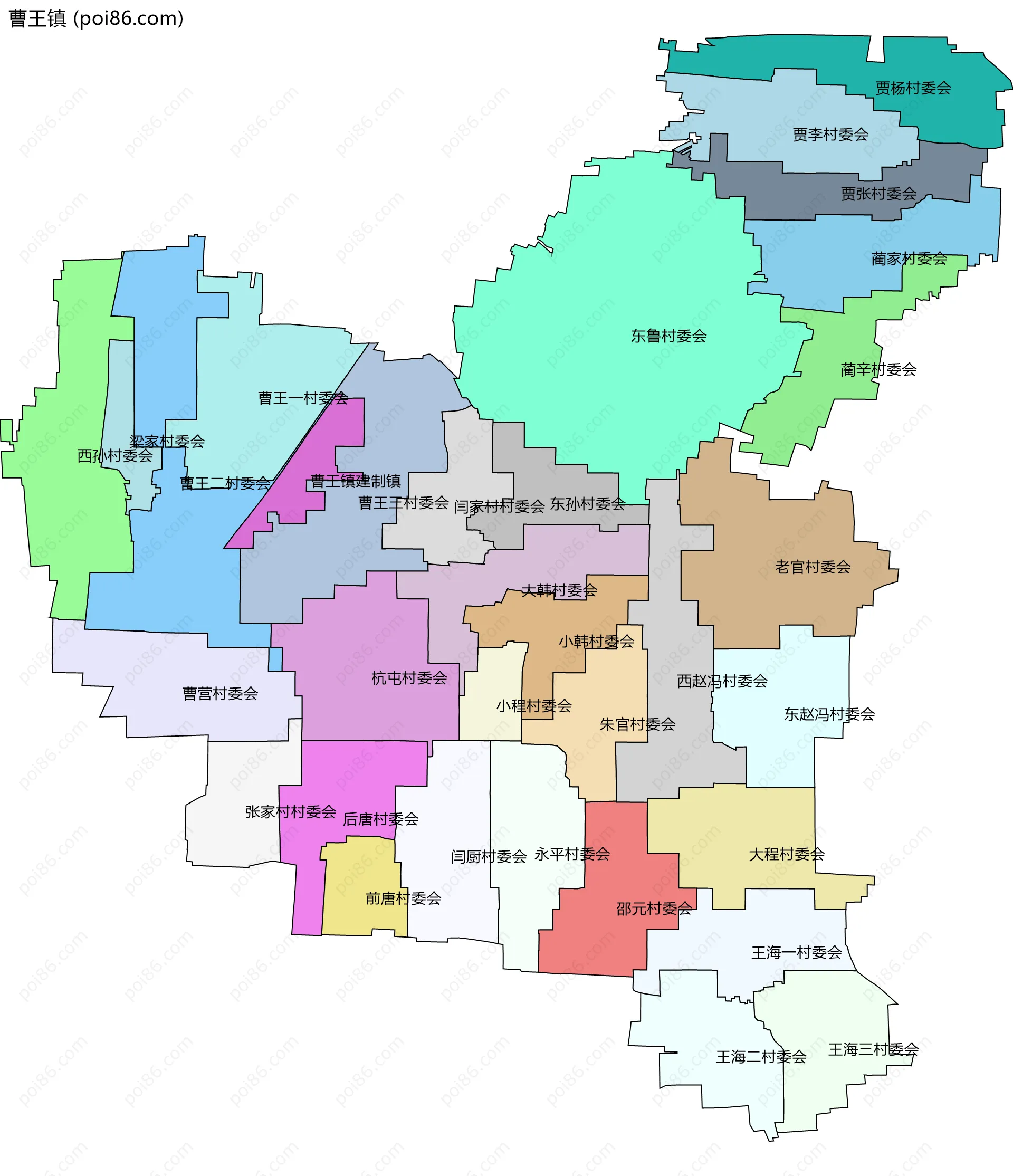 曹王镇边界地图(五级行政区划)