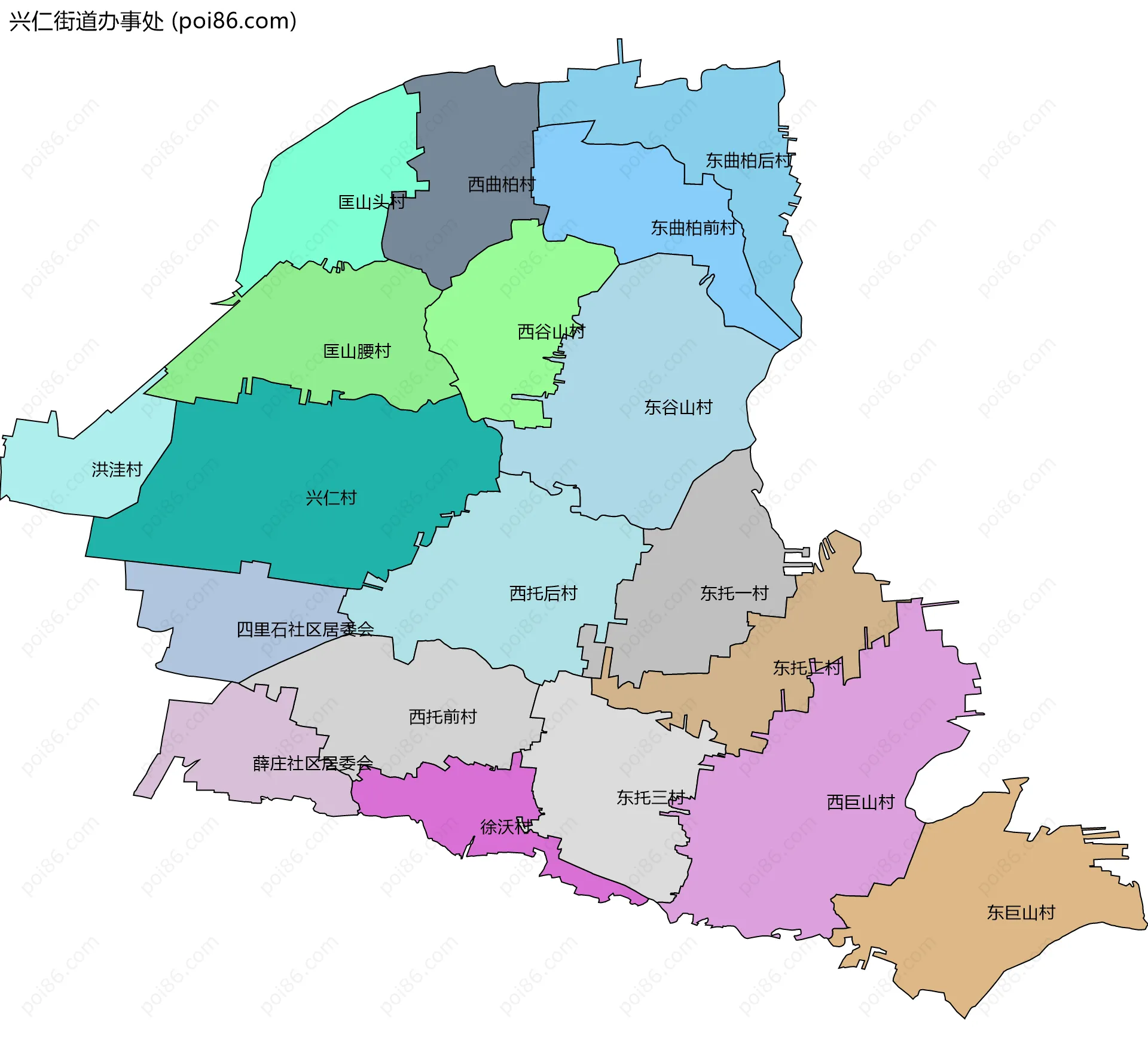 兴仁街道办事处边界地图(五级行政区划)