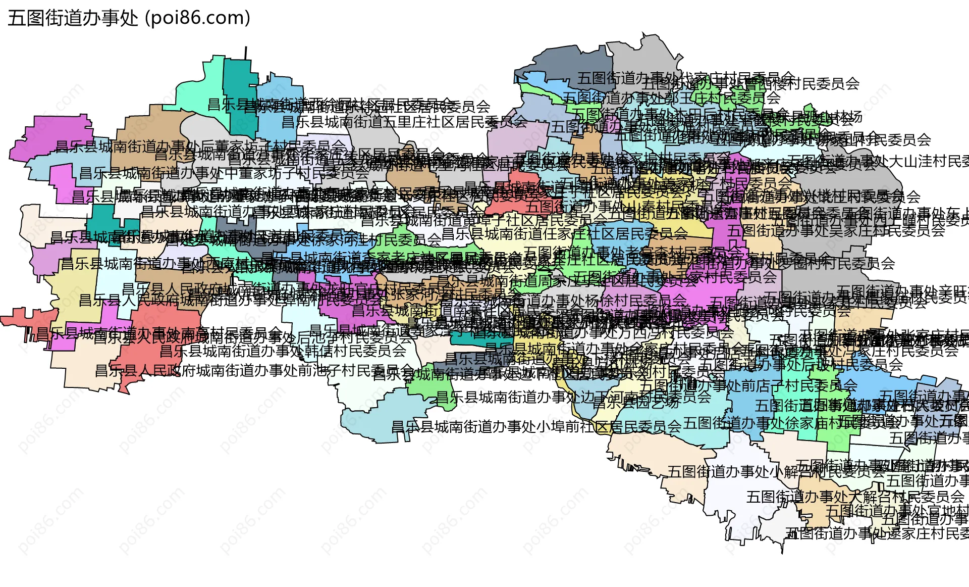 五图街道办事处边界地图(五级行政区划)