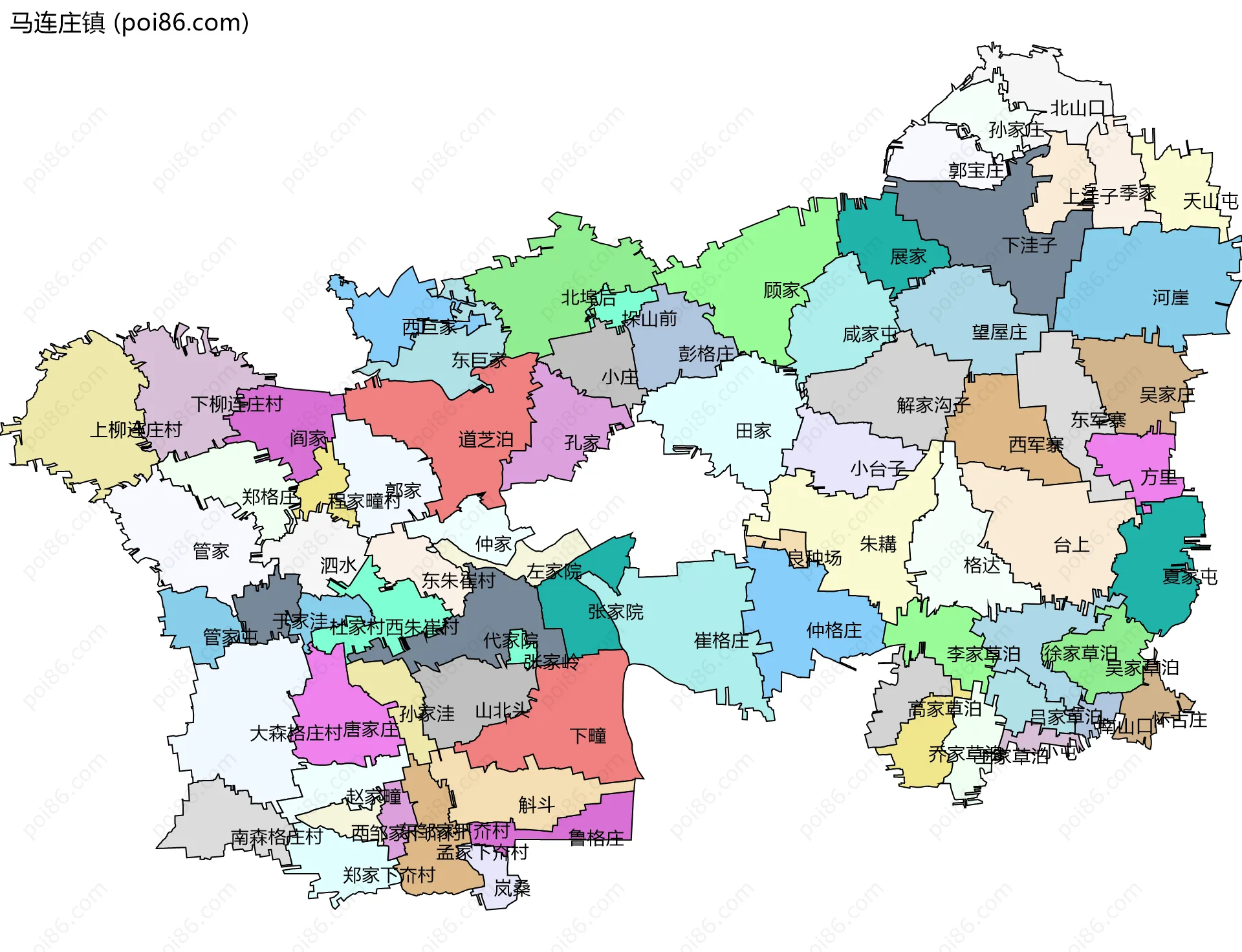 马连庄镇边界地图(五级行政区划)