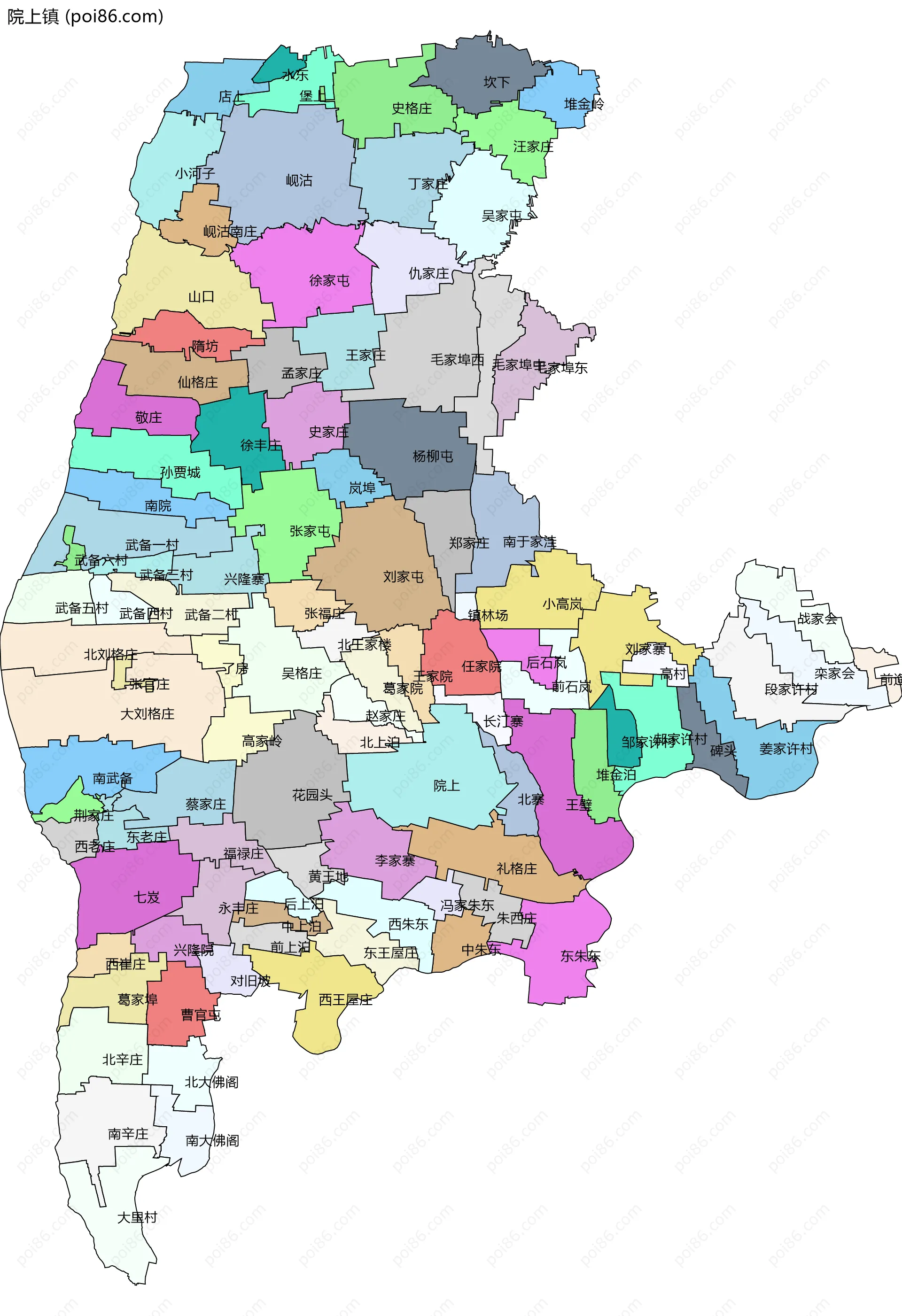 院上镇边界地图(五级行政区划)