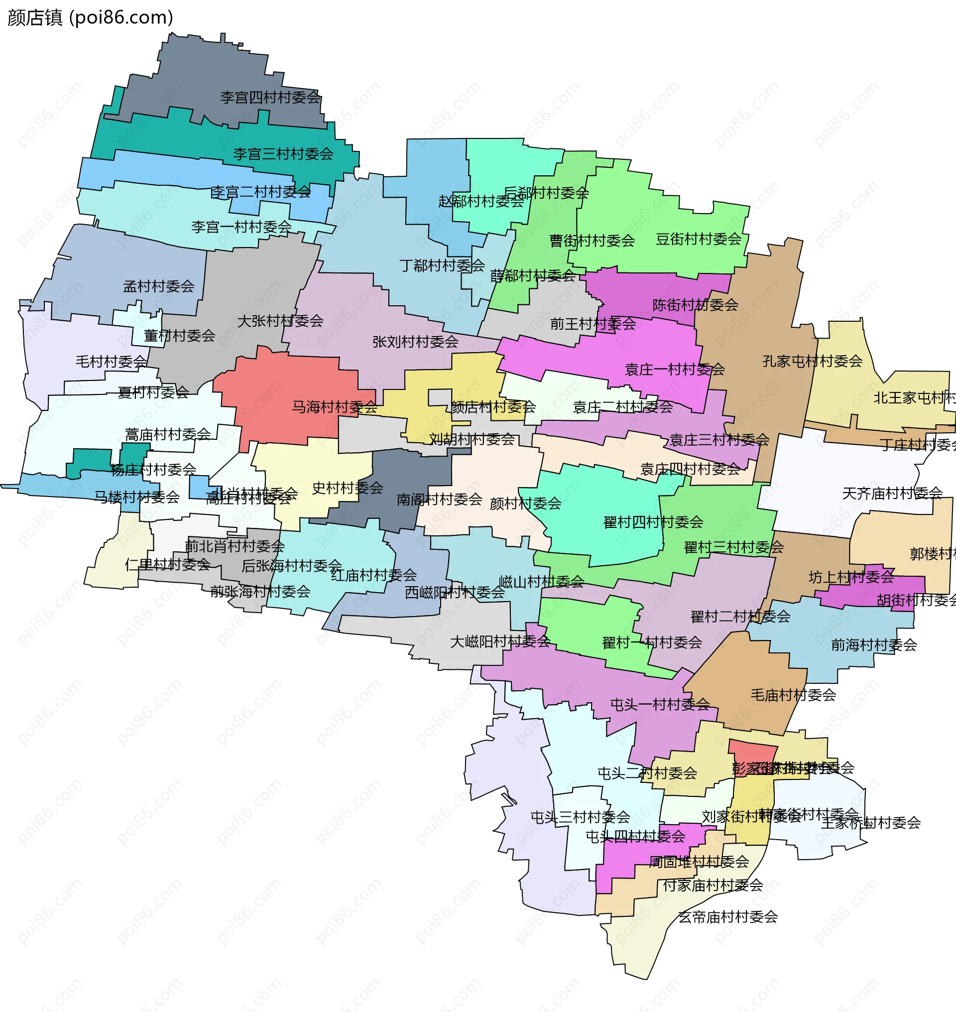 颜店镇边界地图(五级行政区划)