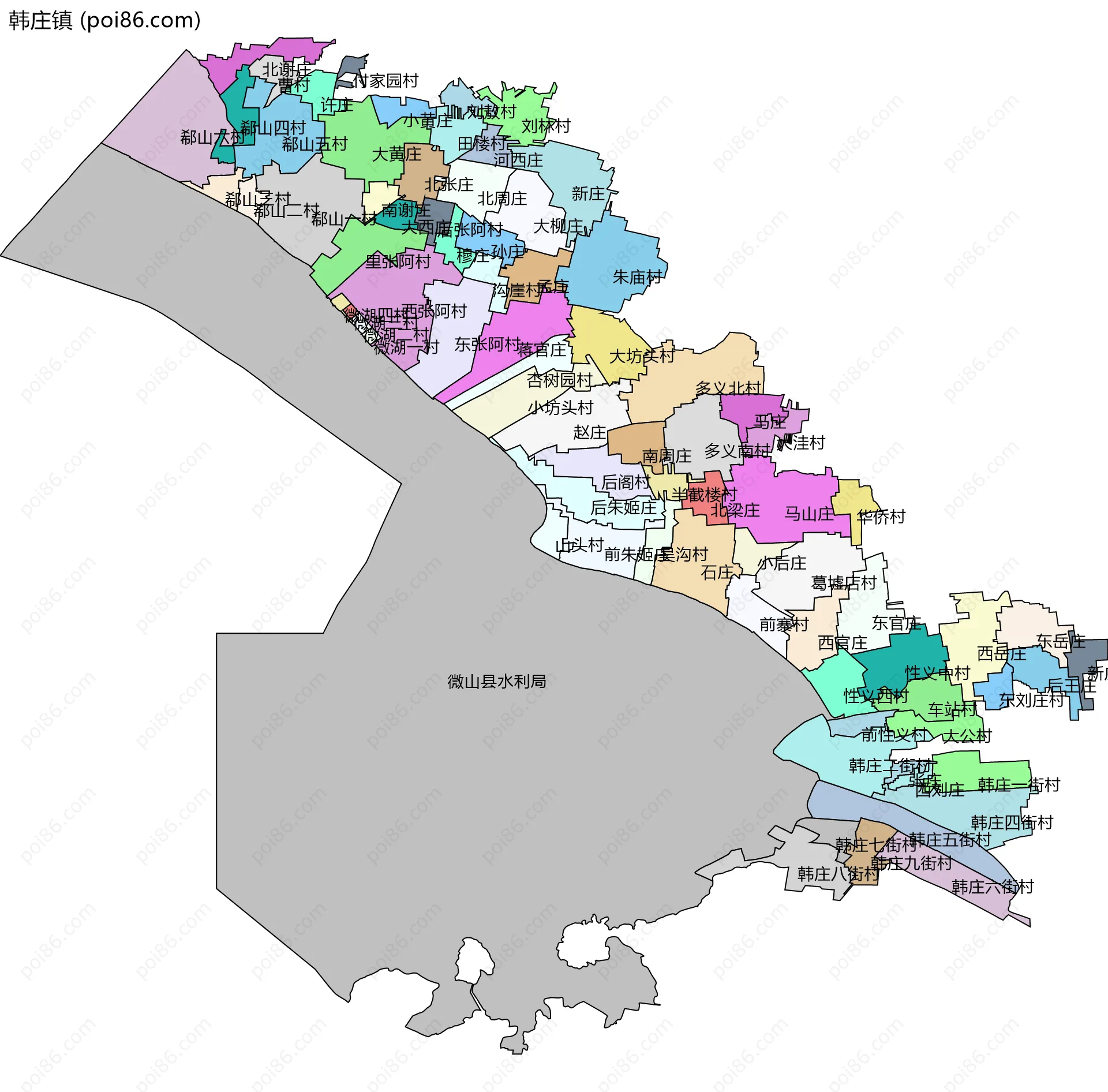 韩庄镇边界地图(五级行政区划)