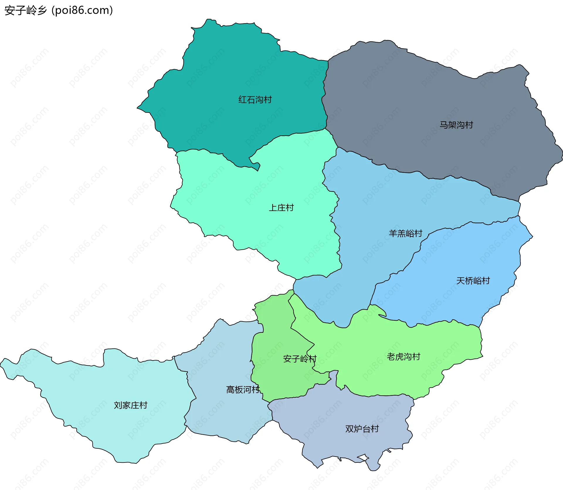 安子岭乡边界地图(五级行政区划)