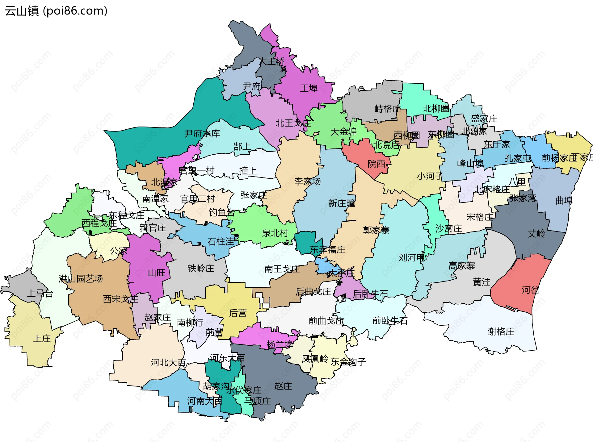 云山镇边界地图(五级行政区划)