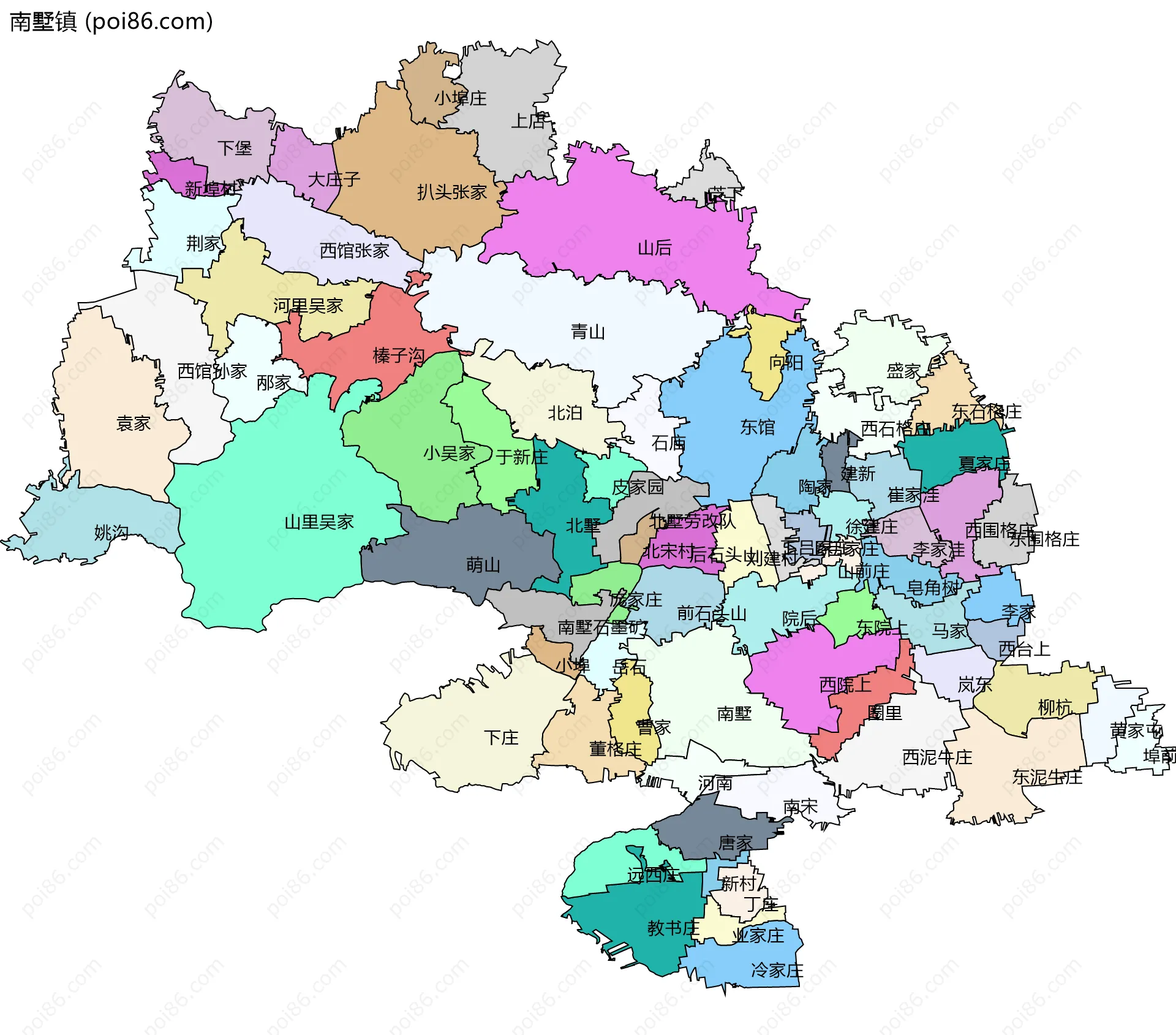 南墅镇边界地图(五级行政区划)