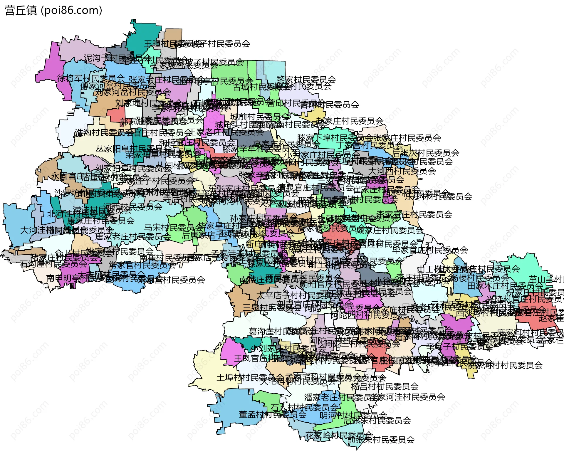 营丘镇边界地图(五级行政区划)