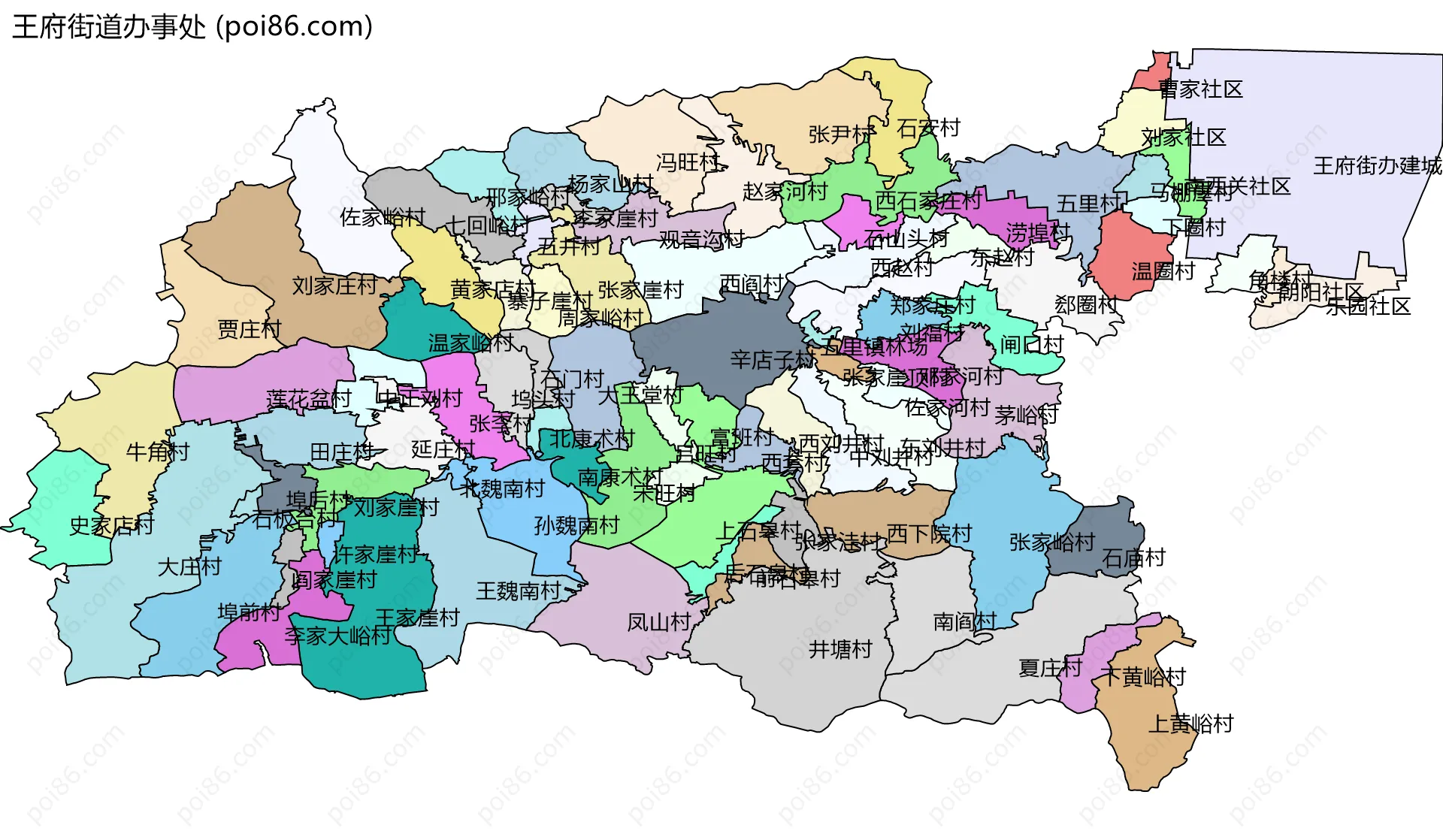 王府街道办事处边界地图(五级行政区划)