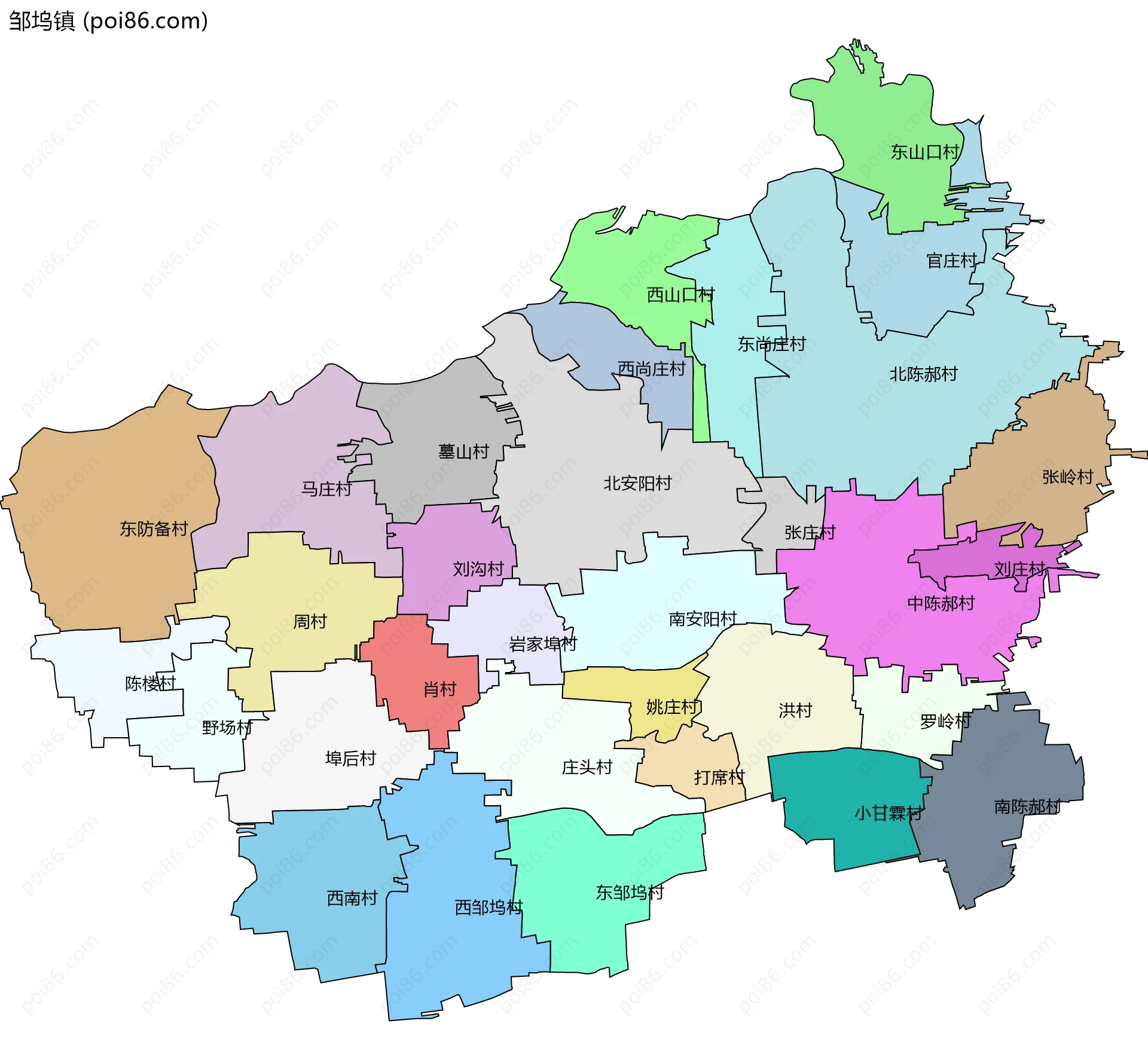邹坞镇边界地图(五级行政区划)