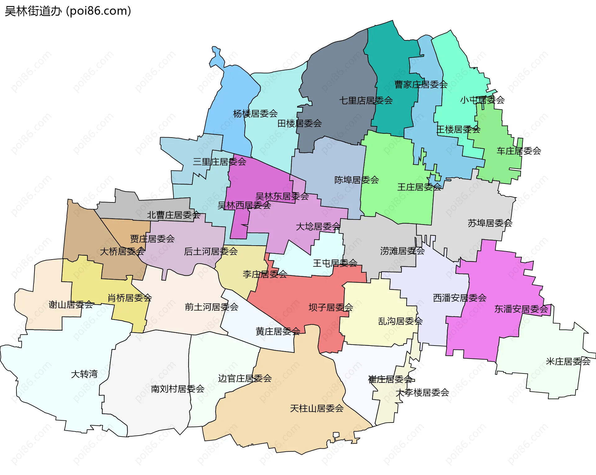 吴林街道办边界地图(五级行政区划)