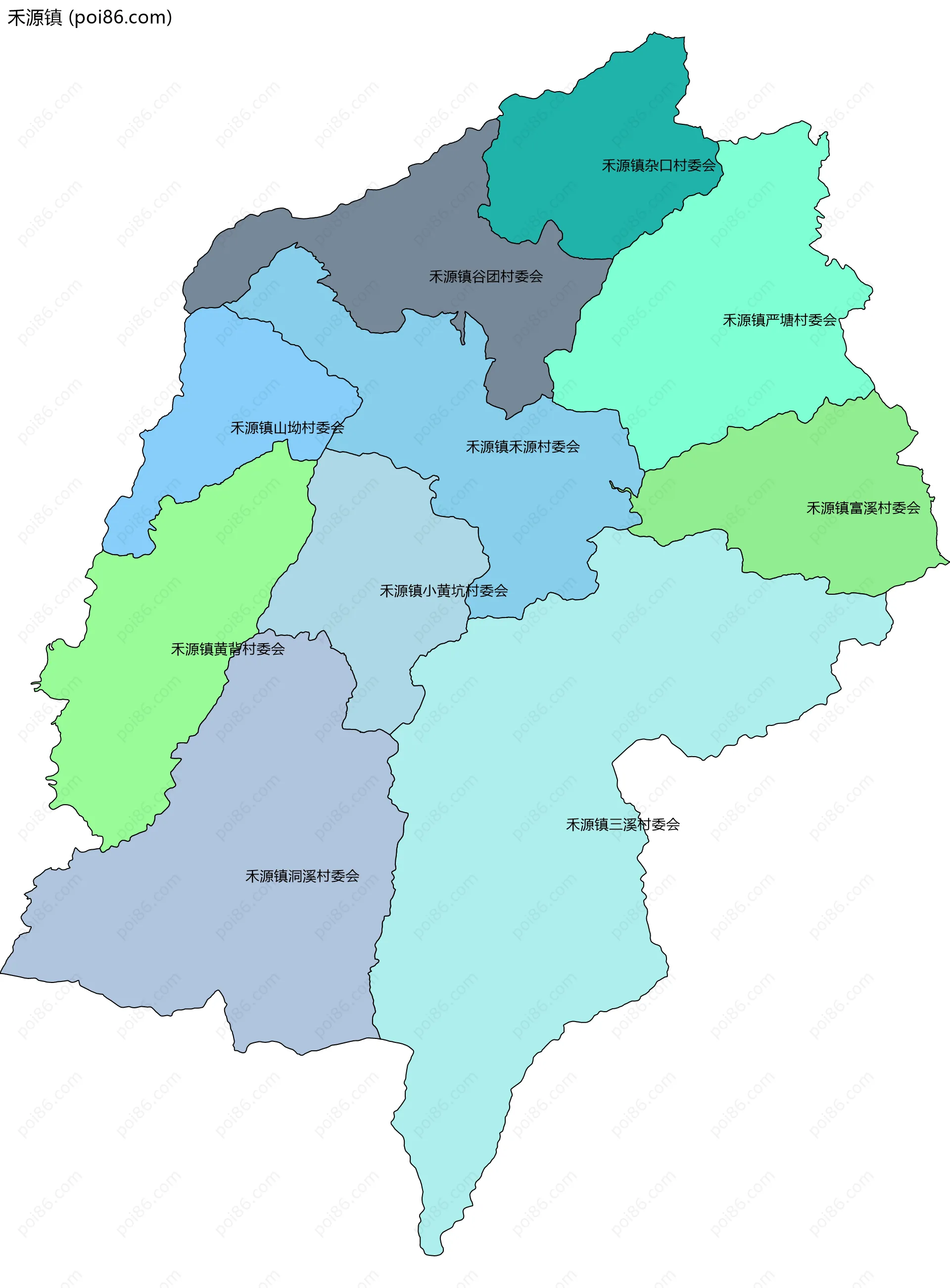 禾源镇边界地图(五级行政区划)