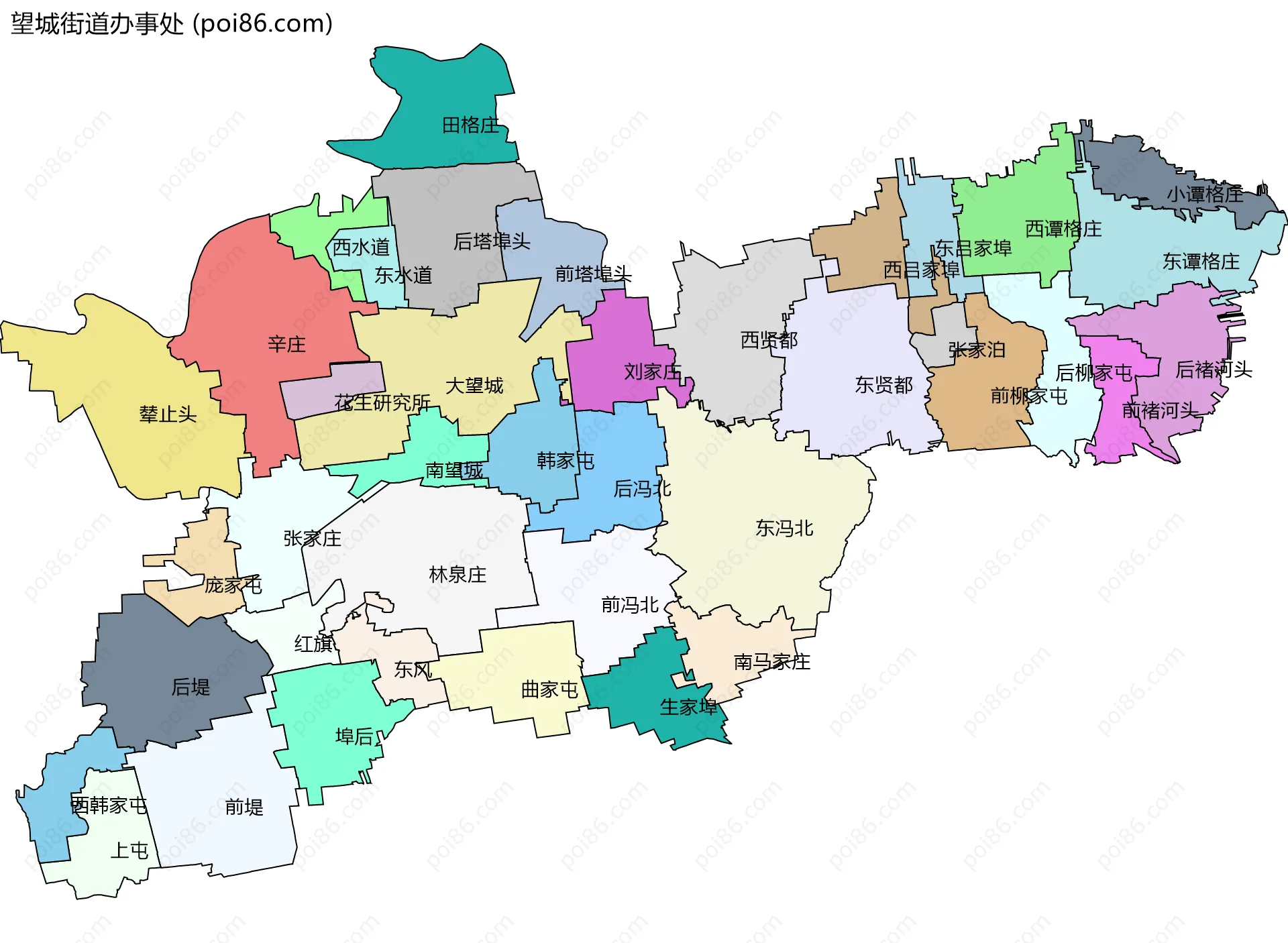 望城街道办事处边界地图(五级行政区划)