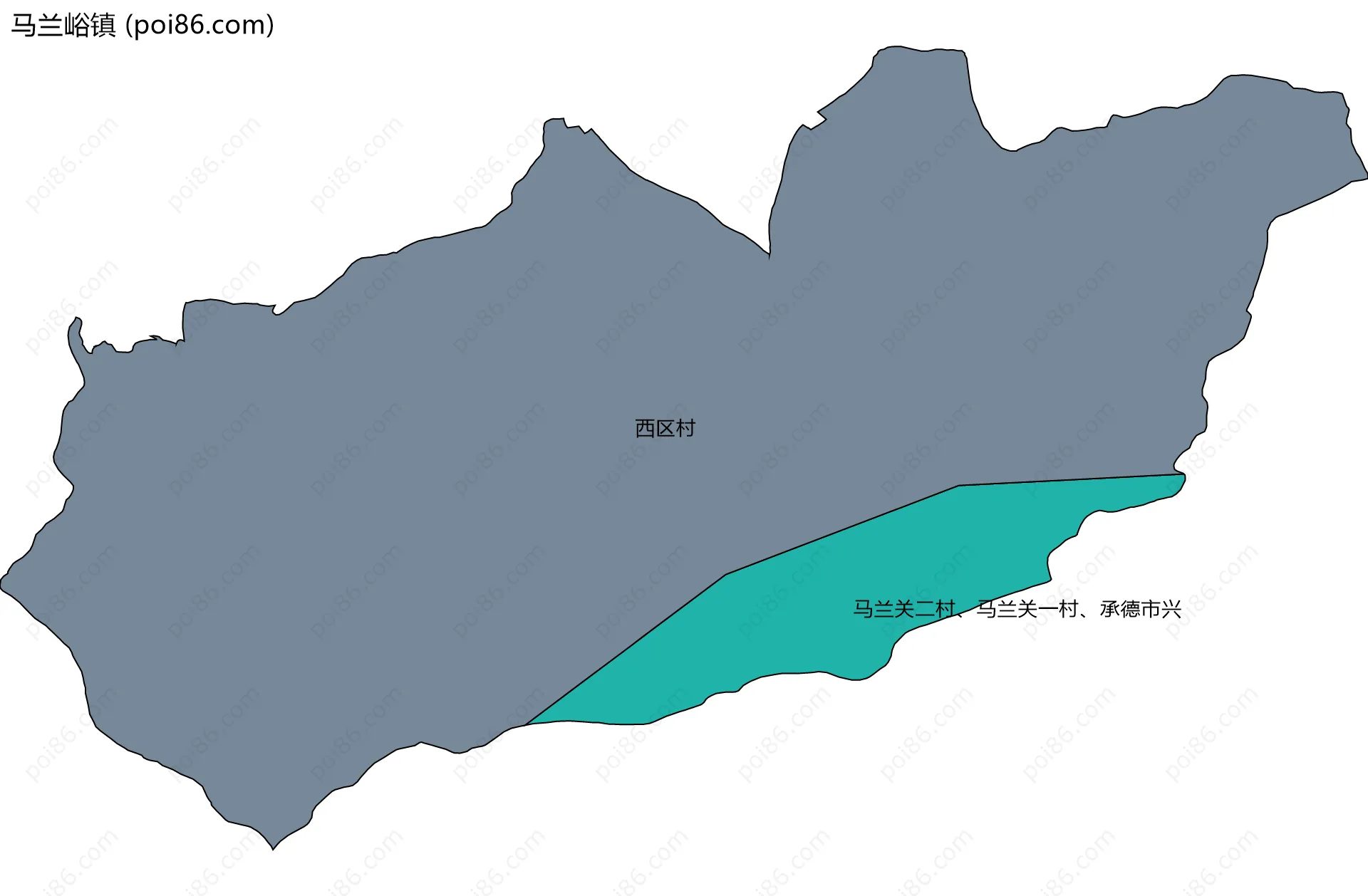 马兰峪镇边界地图(五级行政区划)