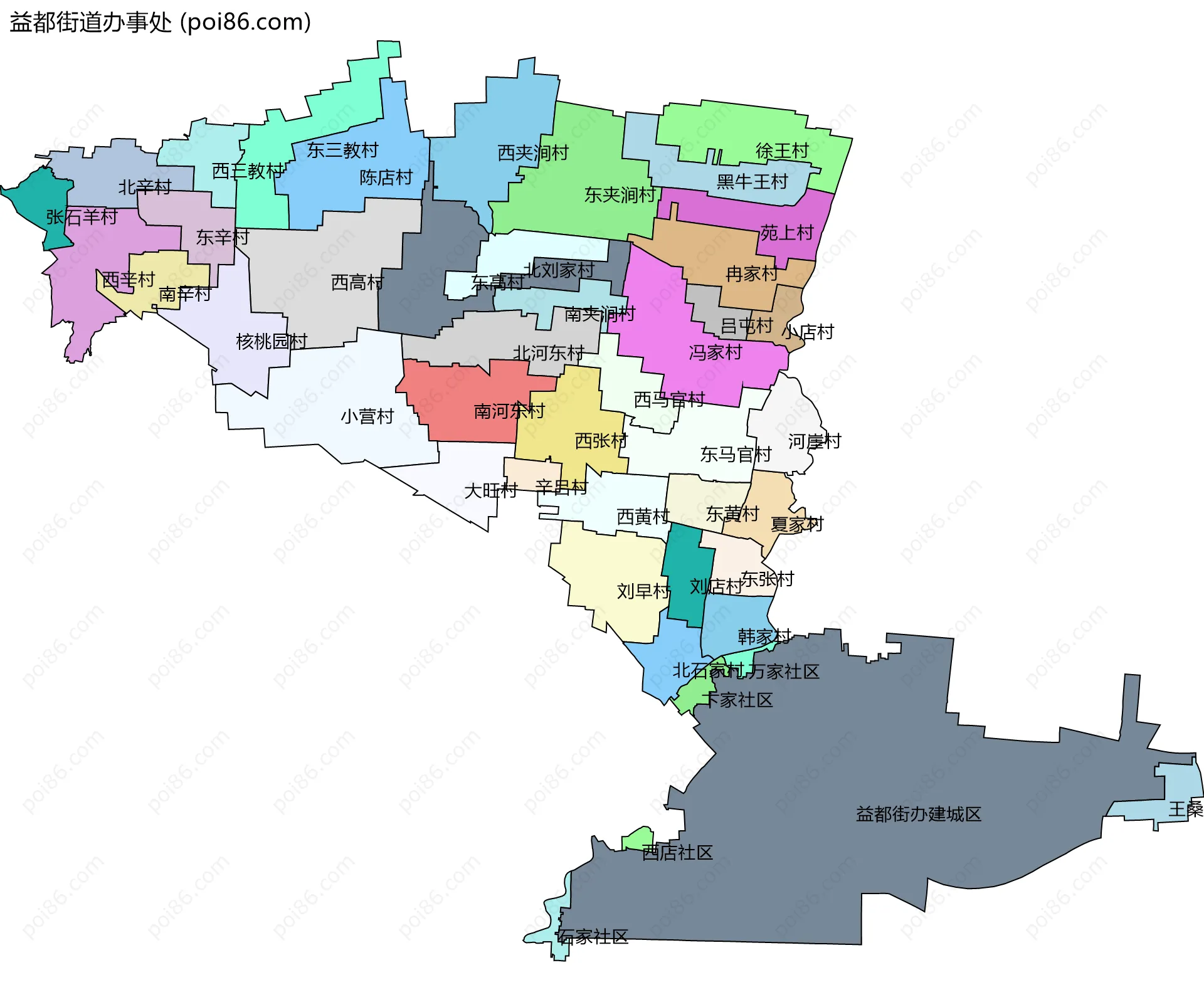 益都街道办事处边界地图(五级行政区划)