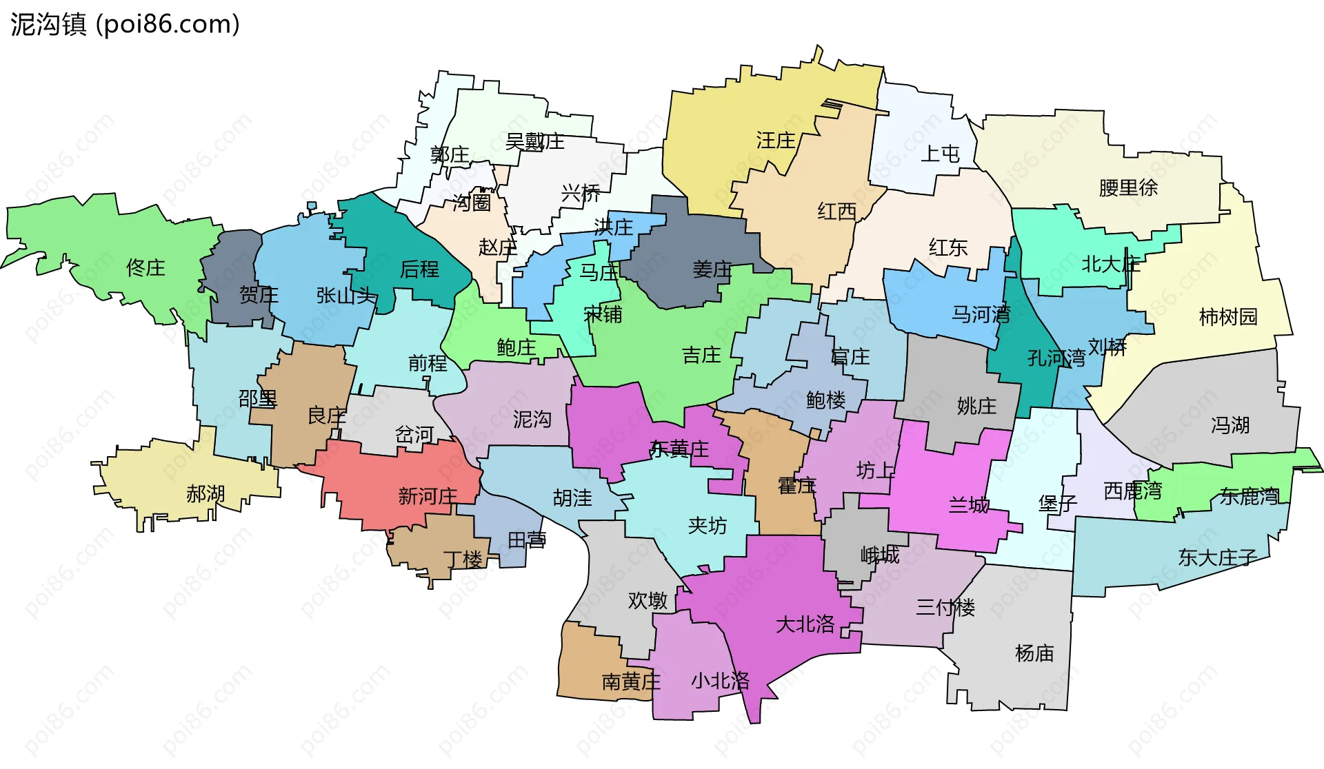 泥沟镇边界地图(五级行政区划)