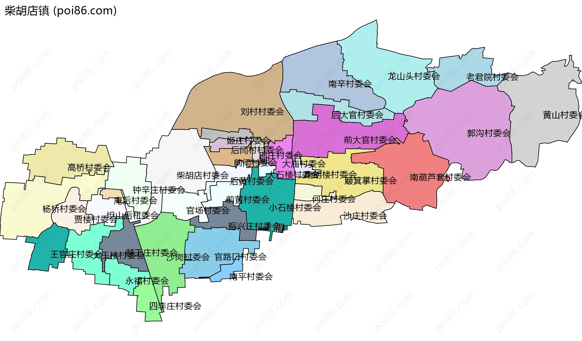 柴胡店镇边界地图(五级行政区划)