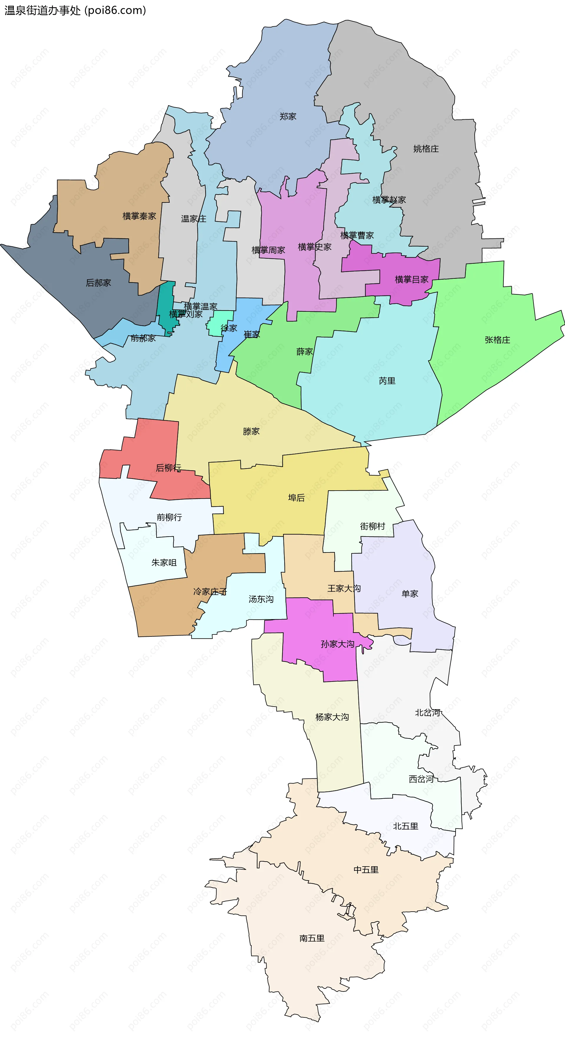温泉街道办事处边界地图(五级行政区划)