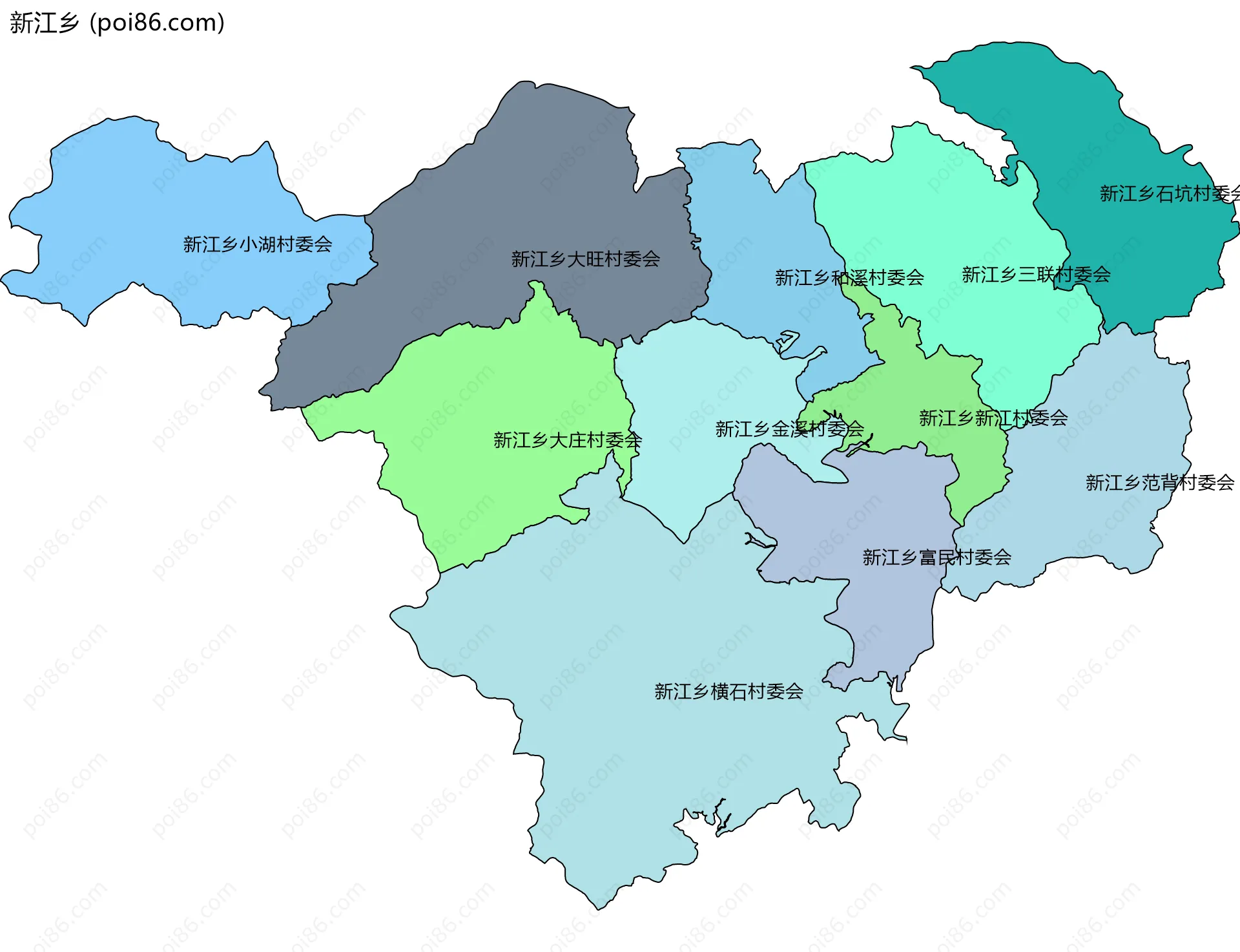 新江乡边界地图(五级行政区划)