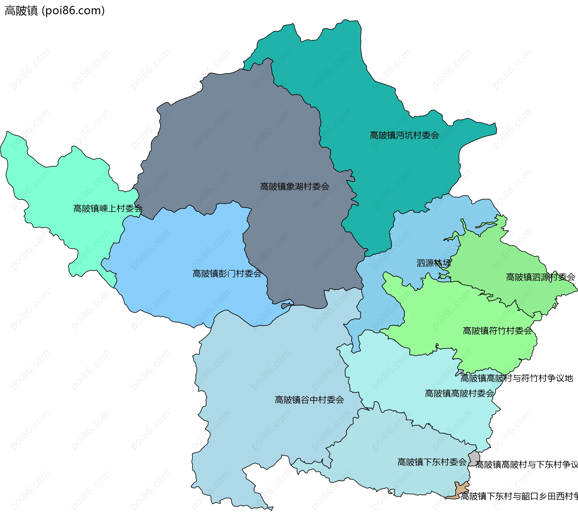 高陂镇边界地图(五级行政区划)