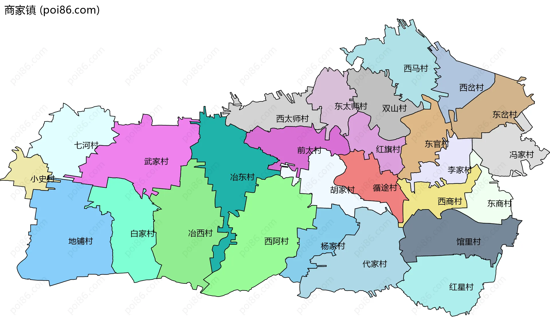 商家镇边界地图(五级行政区划)