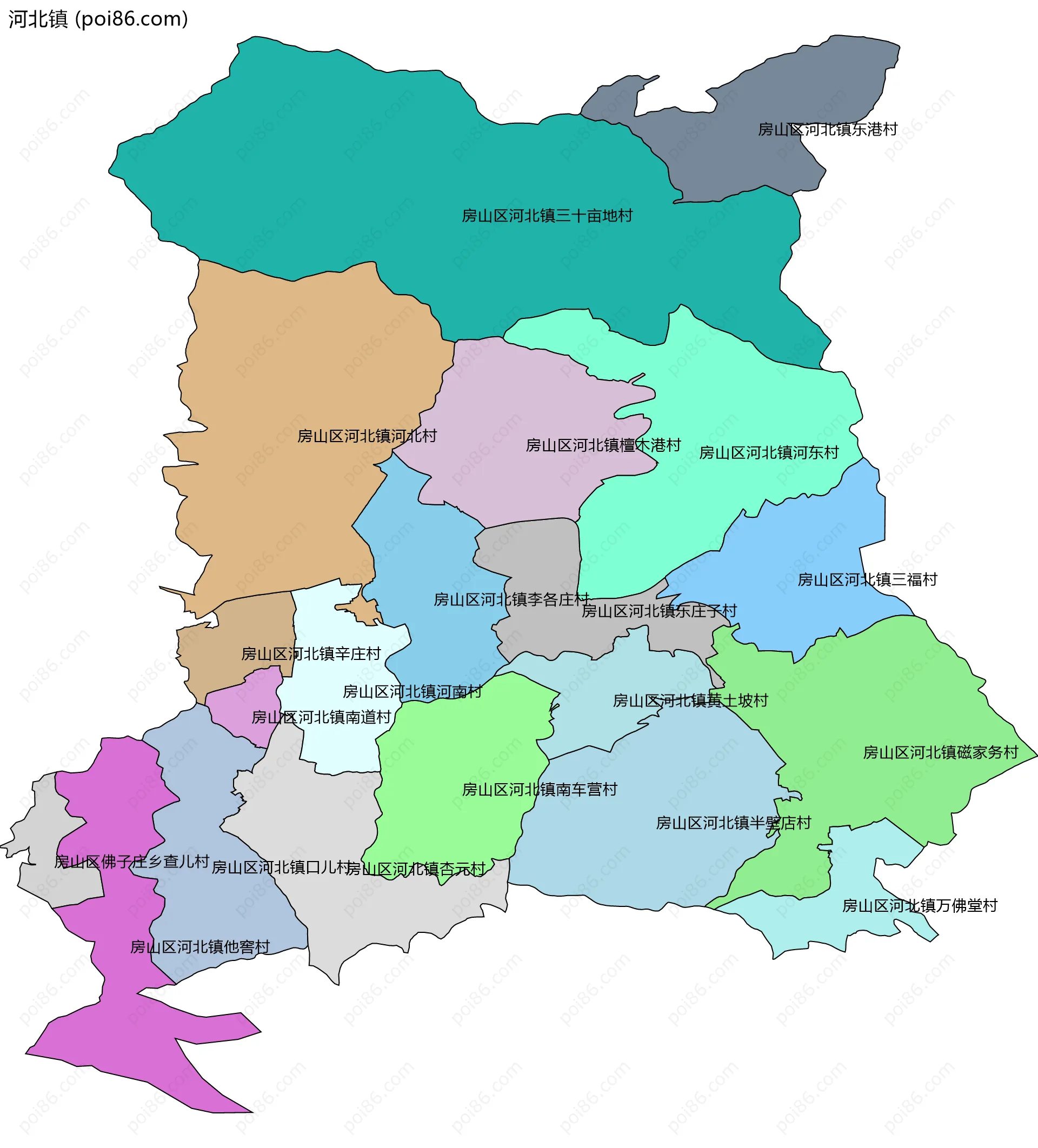 河北镇边界地图(五级行政区划)