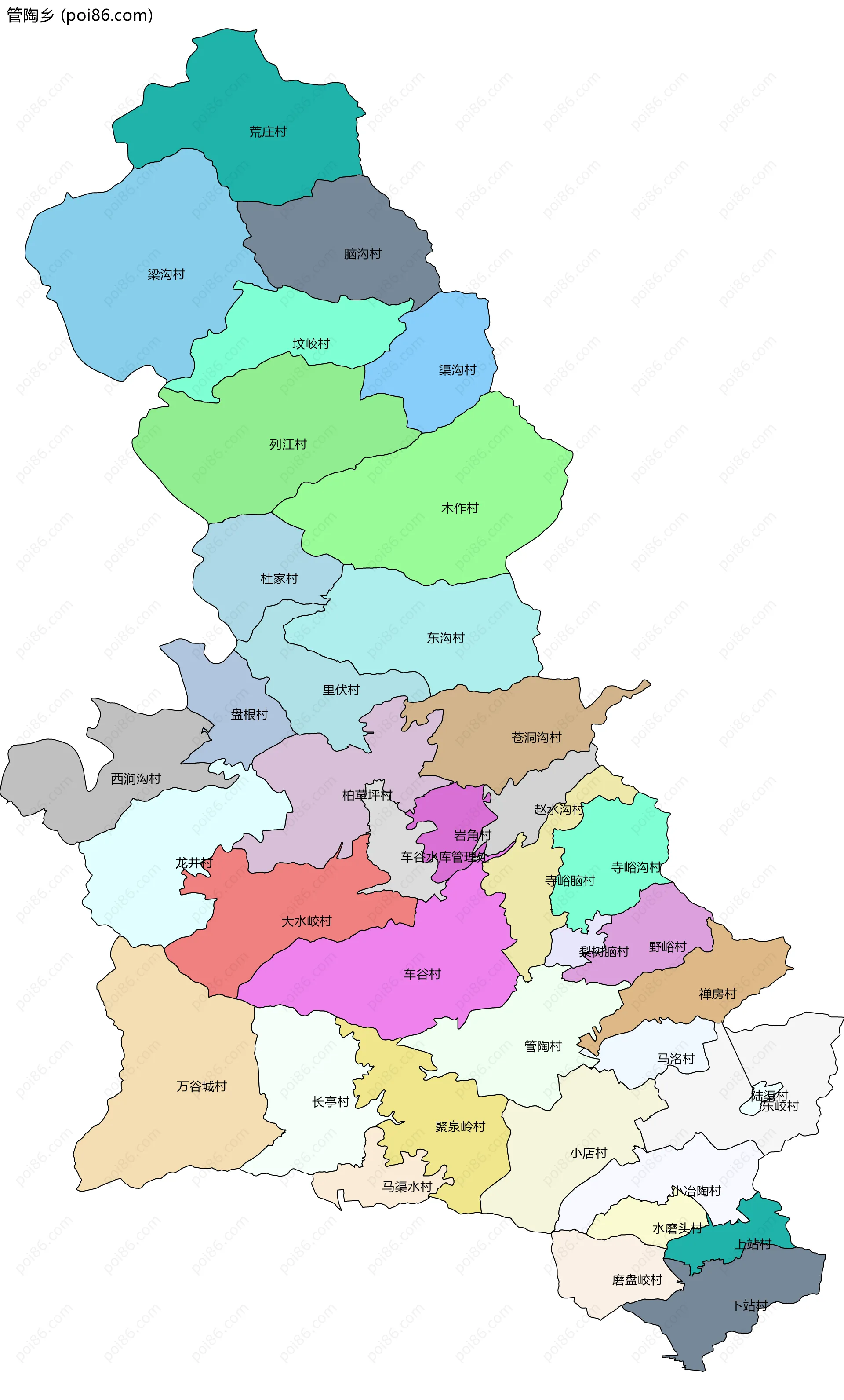 管陶乡边界地图(五级行政区划)