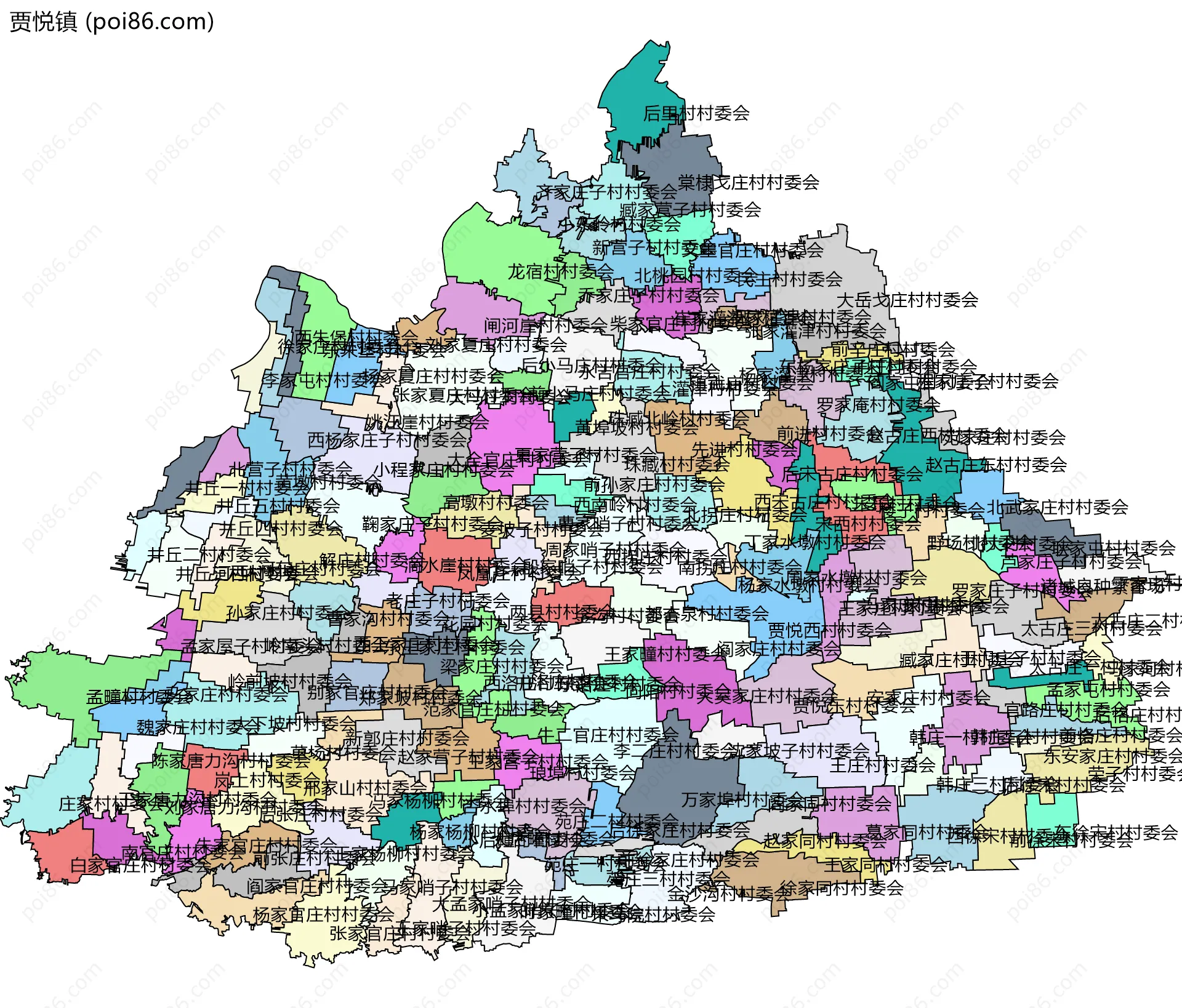 贾悦镇边界地图(五级行政区划)