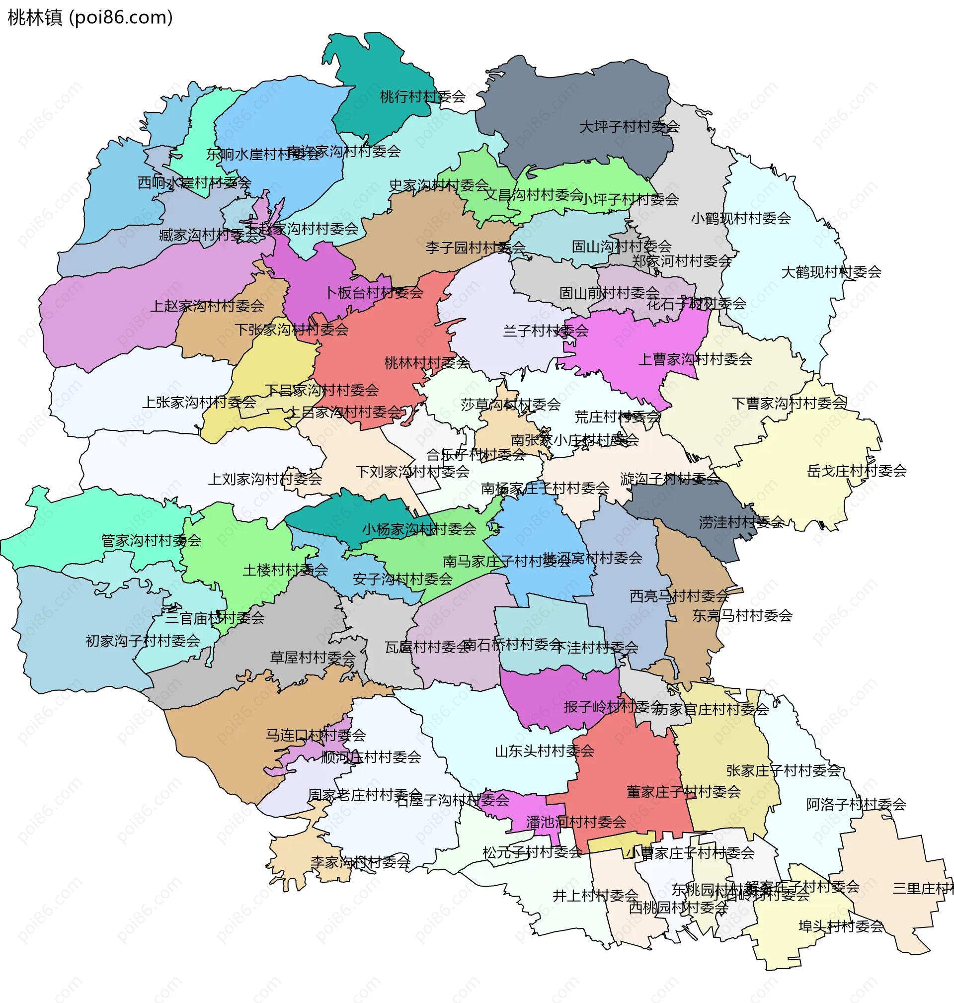 桃林镇边界地图(五级行政区划)