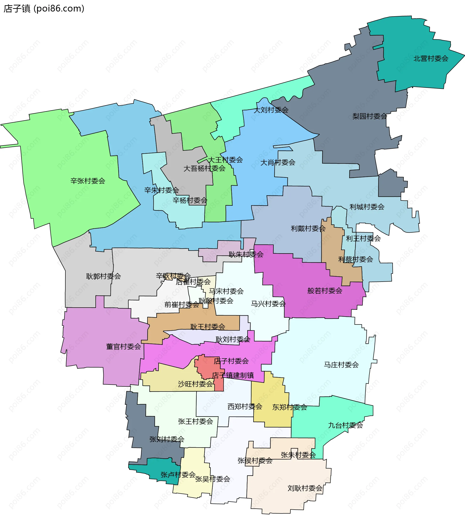 店子镇边界地图(五级行政区划)