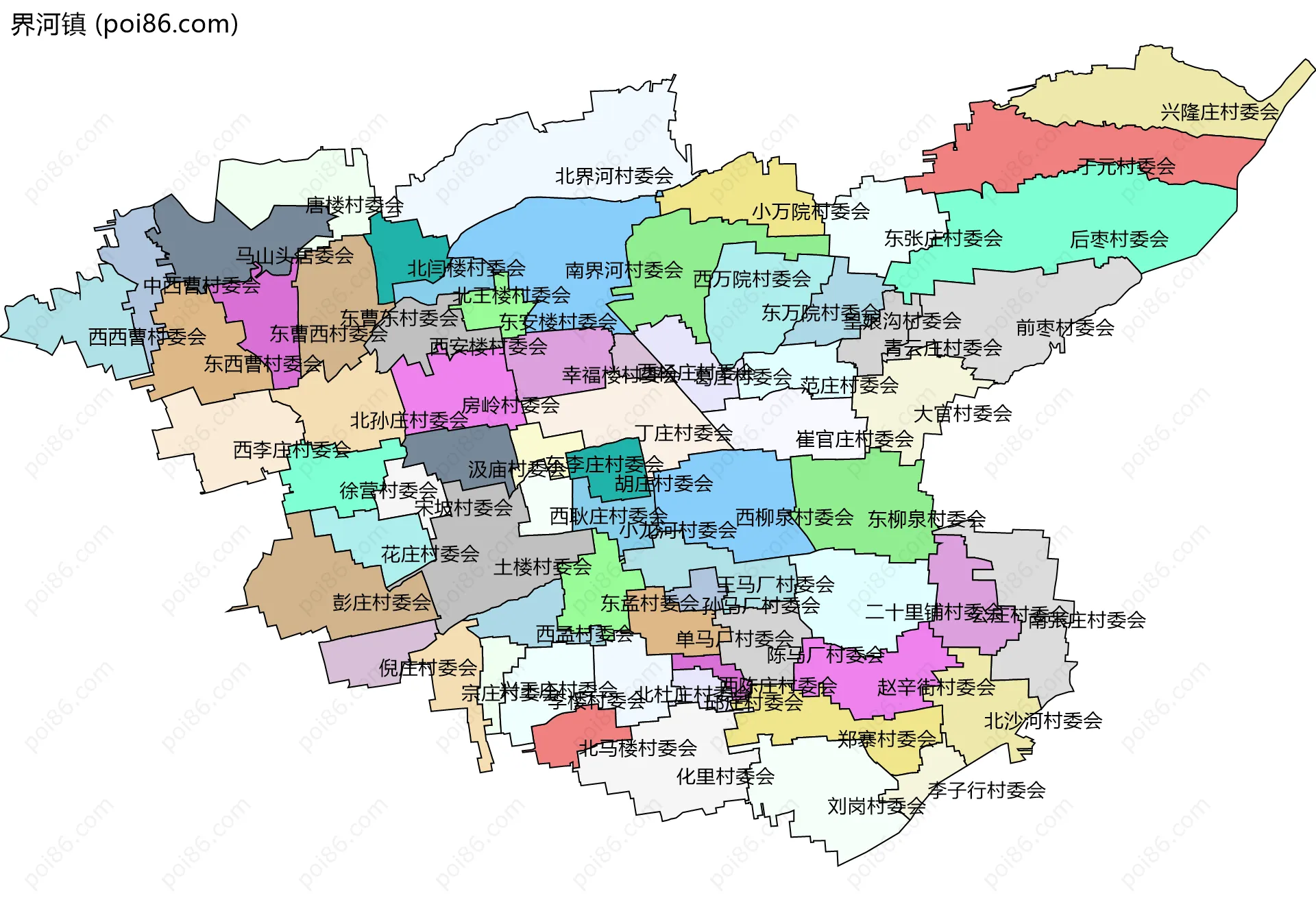 界河镇边界地图(五级行政区划)