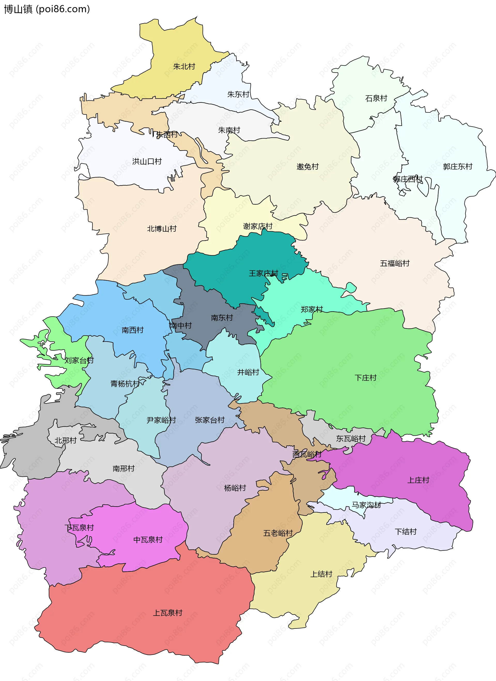 博山镇边界地图(五级行政区划)