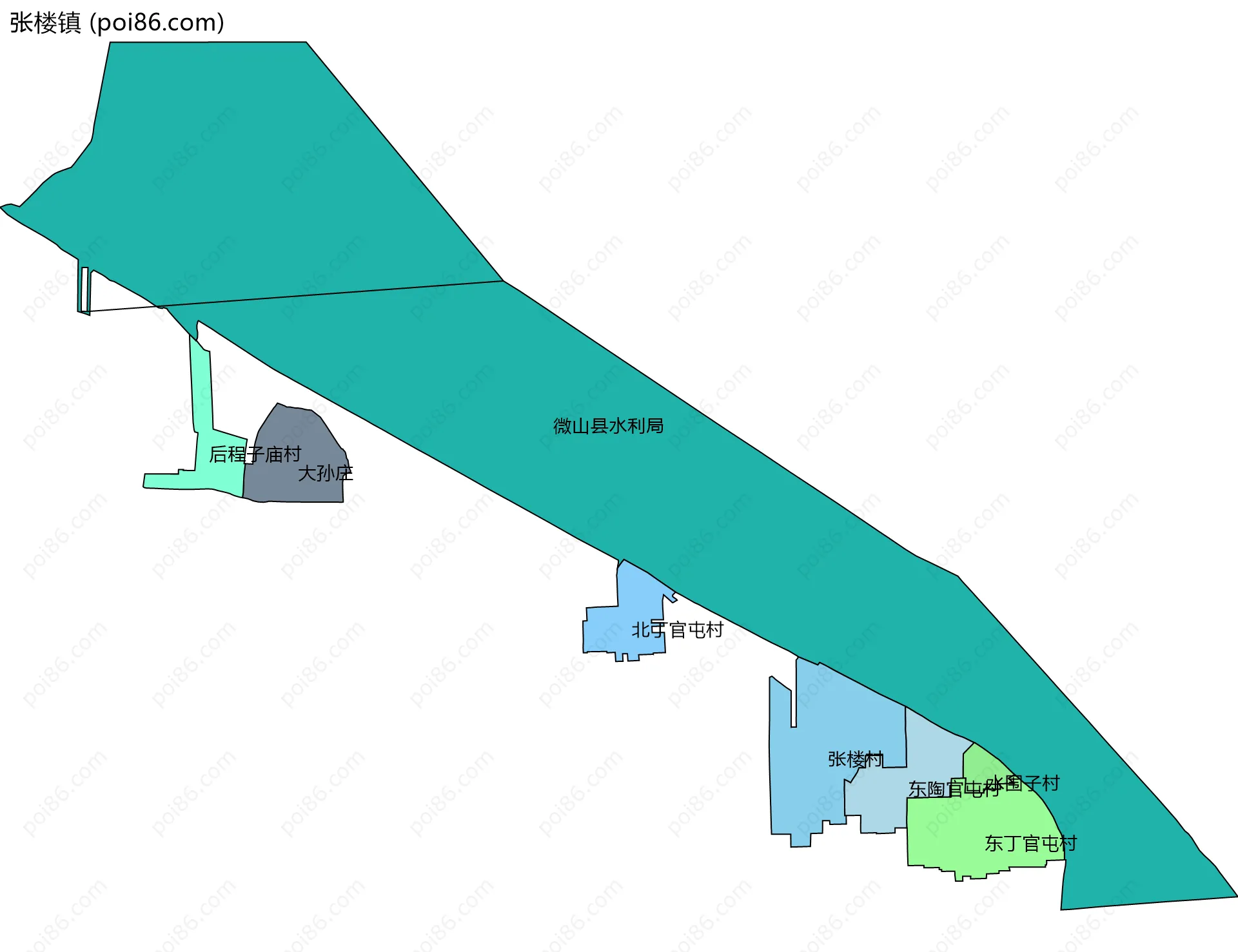 张楼镇边界地图(五级行政区划)