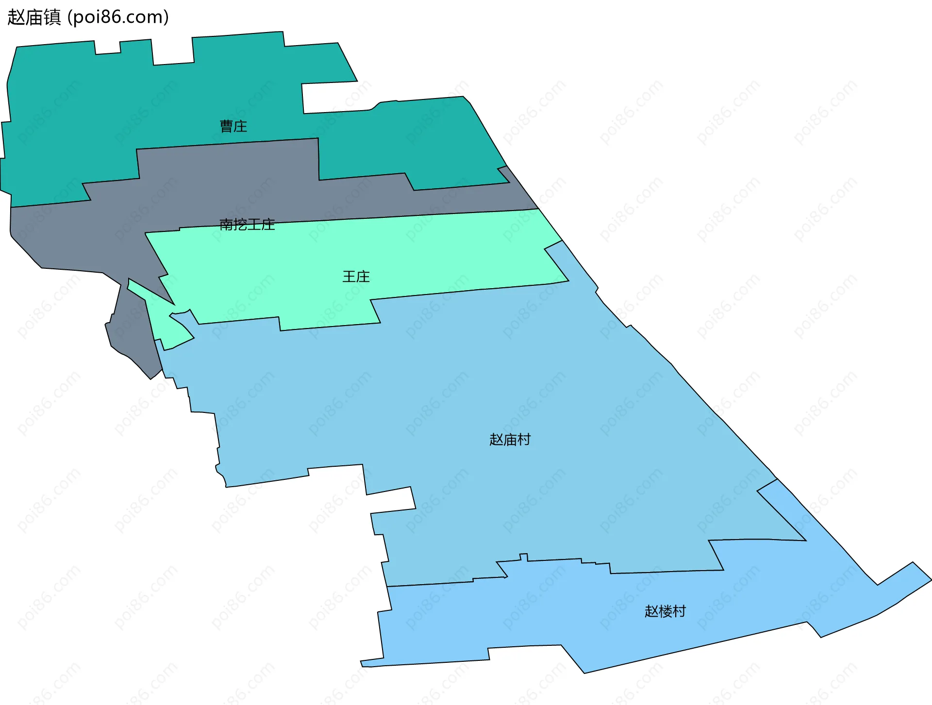 赵庙镇边界地图(五级行政区划)