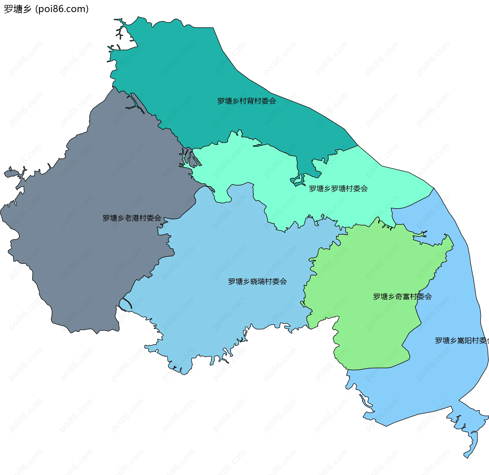 罗塘乡边界地图(五级行政区划)