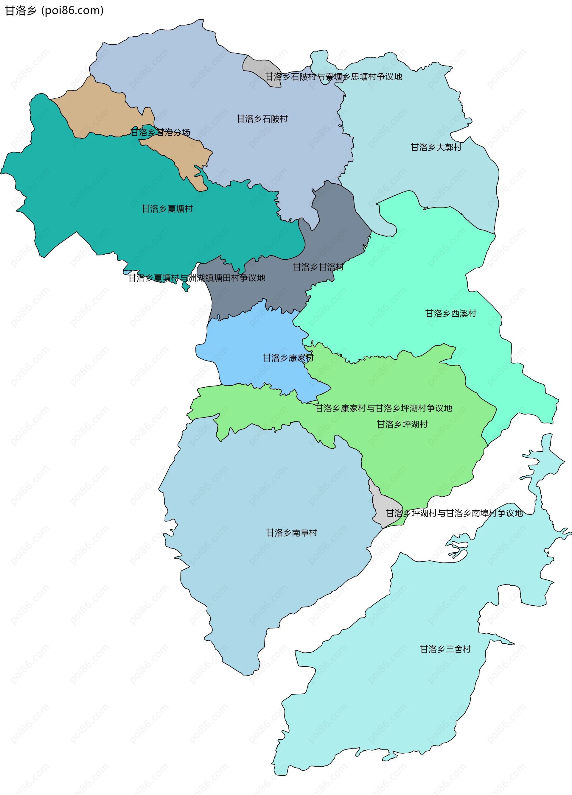 甘洛乡边界地图(五级行政区划)