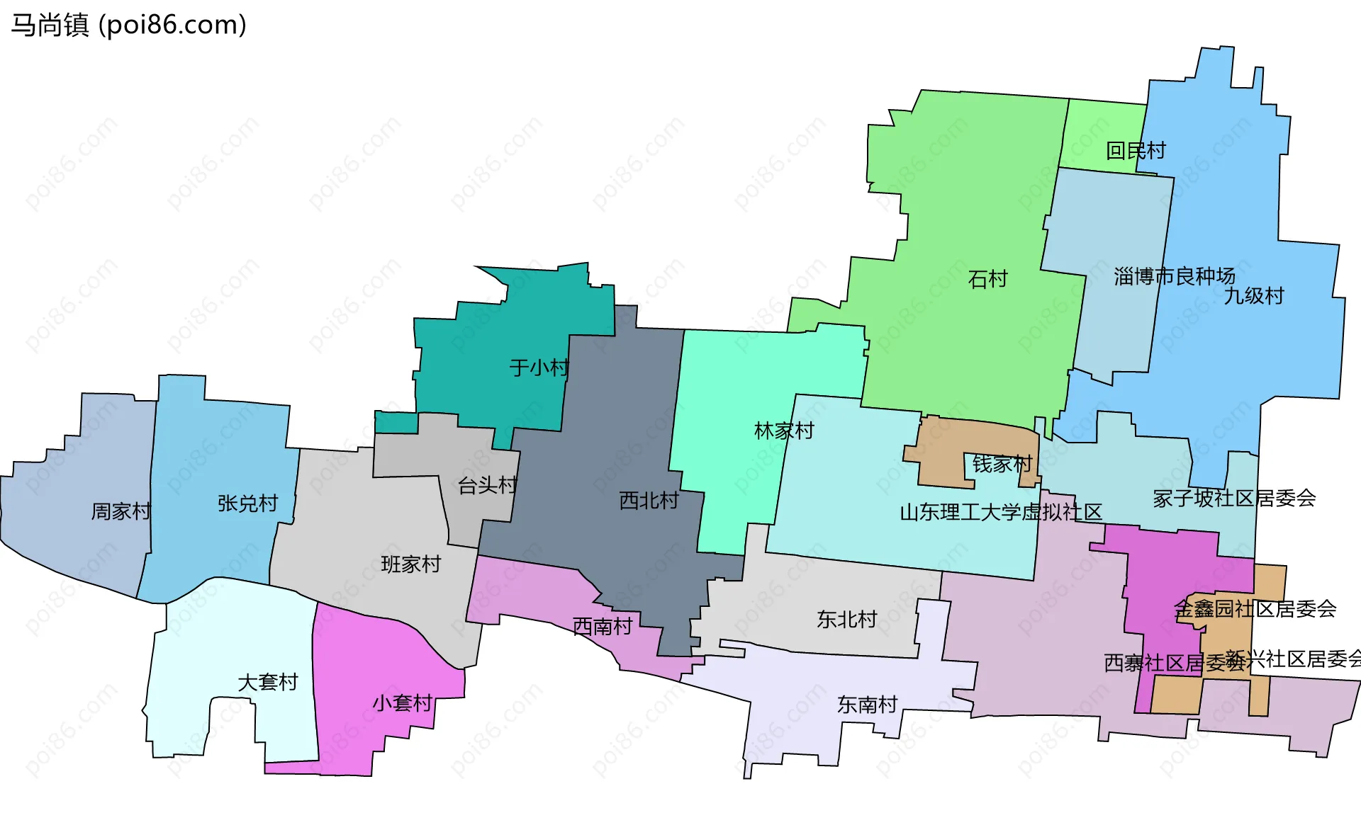 马尚镇边界地图(五级行政区划)