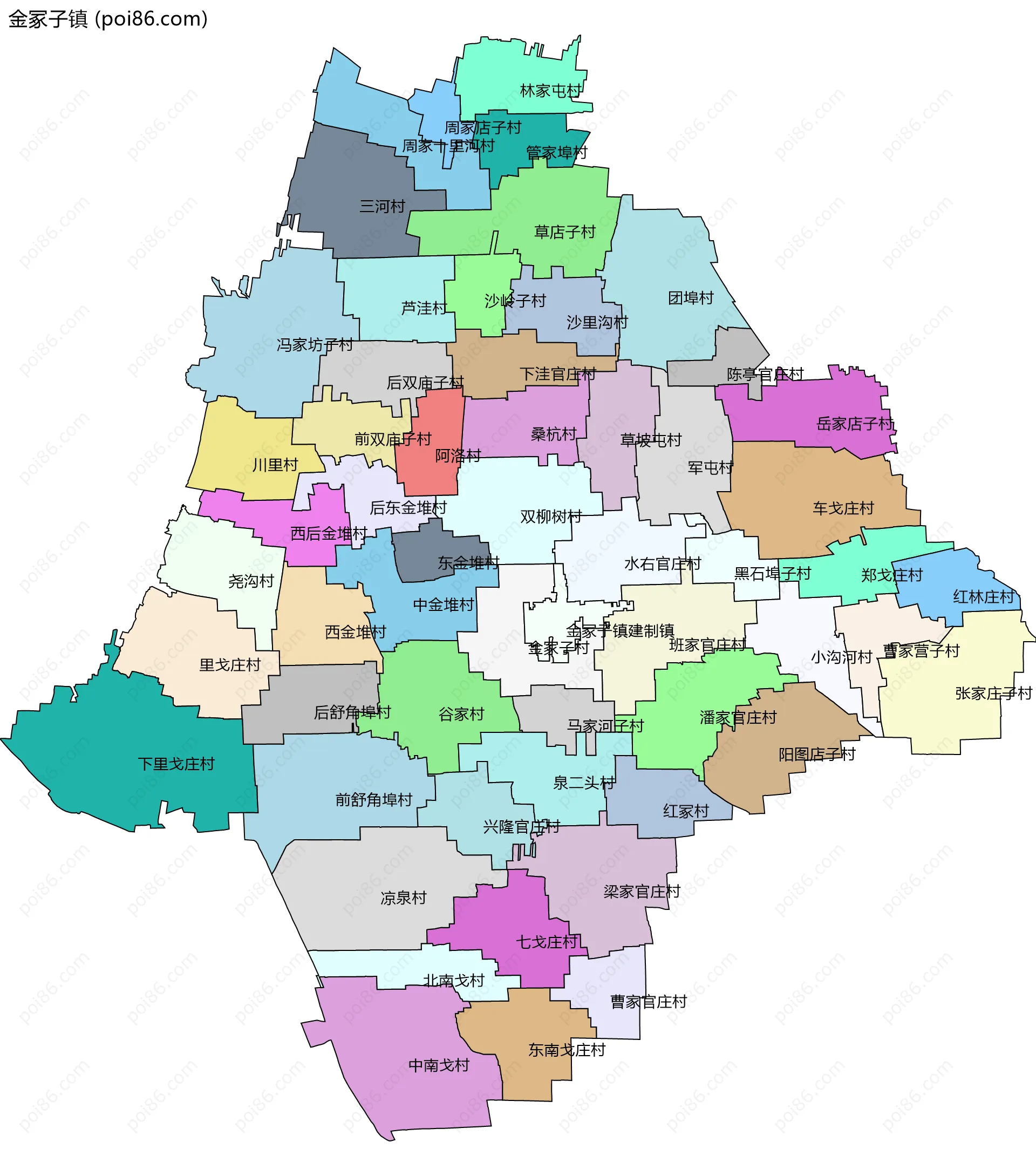 金冢子镇边界地图(五级行政区划)