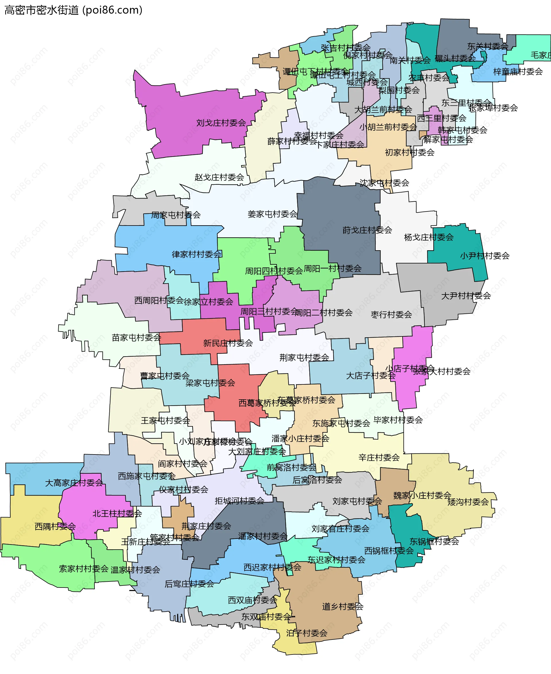 高密市密水街道边界地图(五级行政区划)