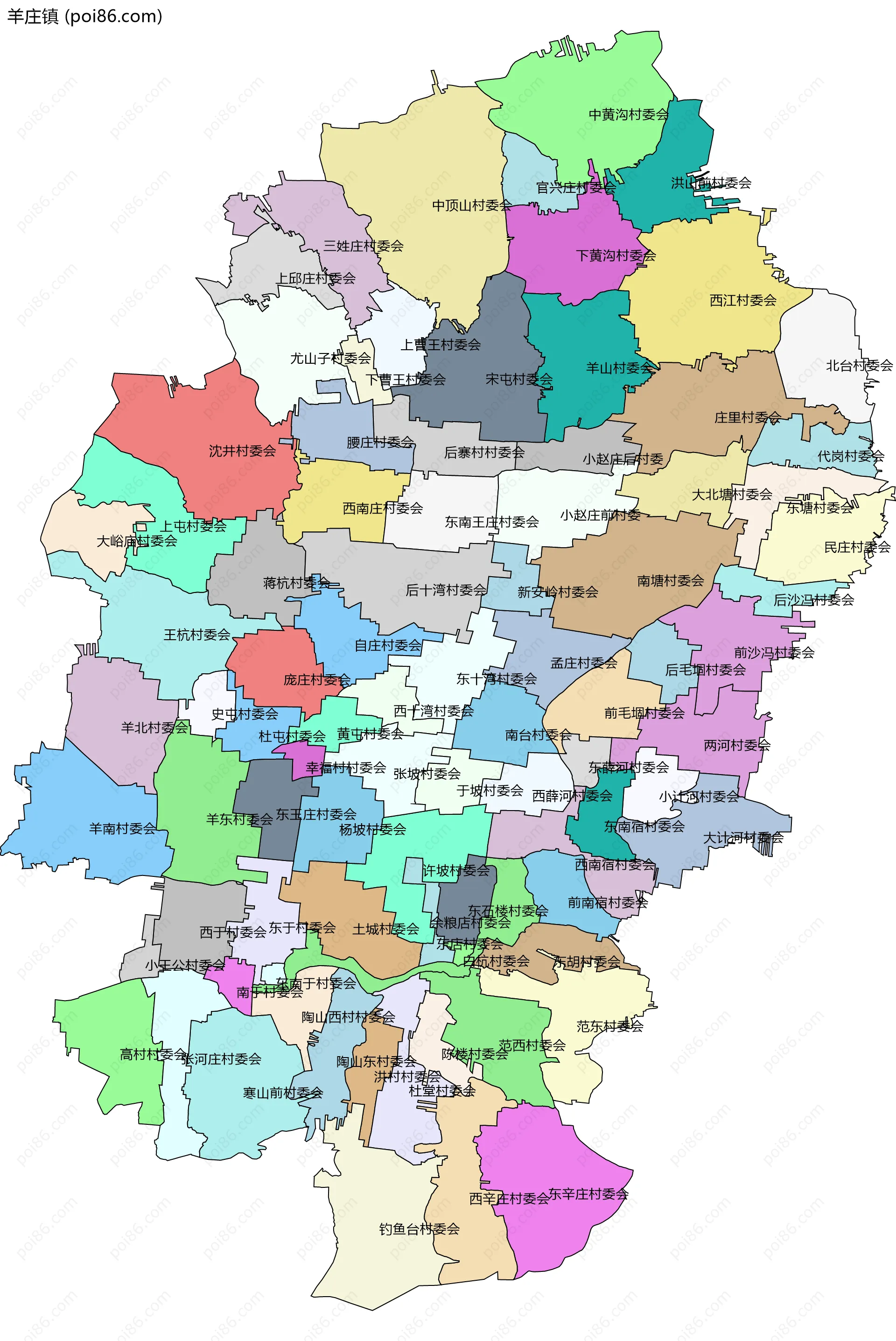 羊庄镇边界地图(五级行政区划)