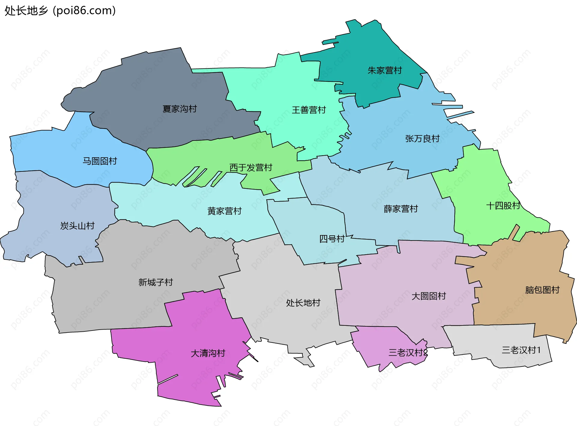 处长地乡边界地图(五级行政区划)