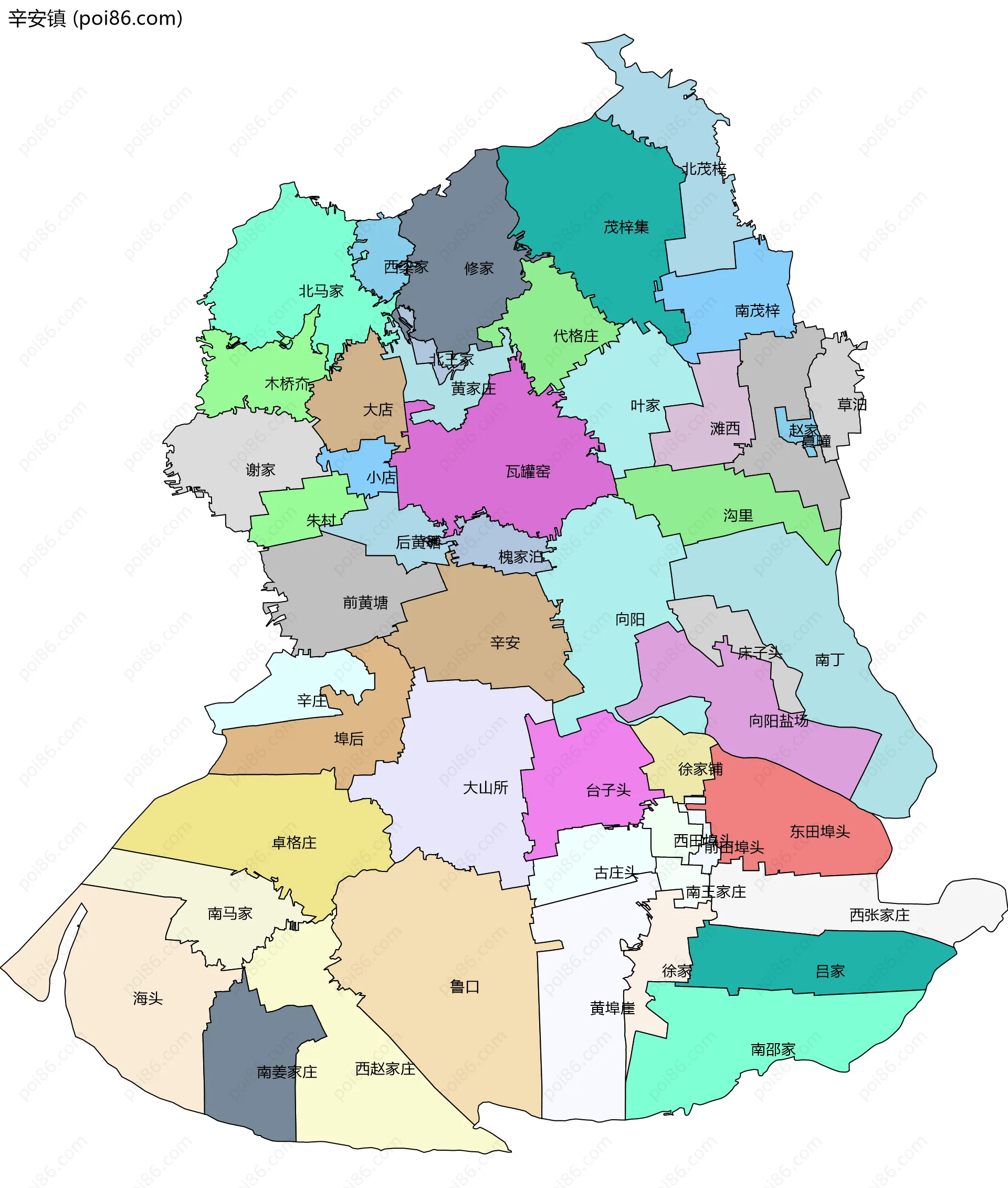 辛安镇边界地图(五级行政区划)