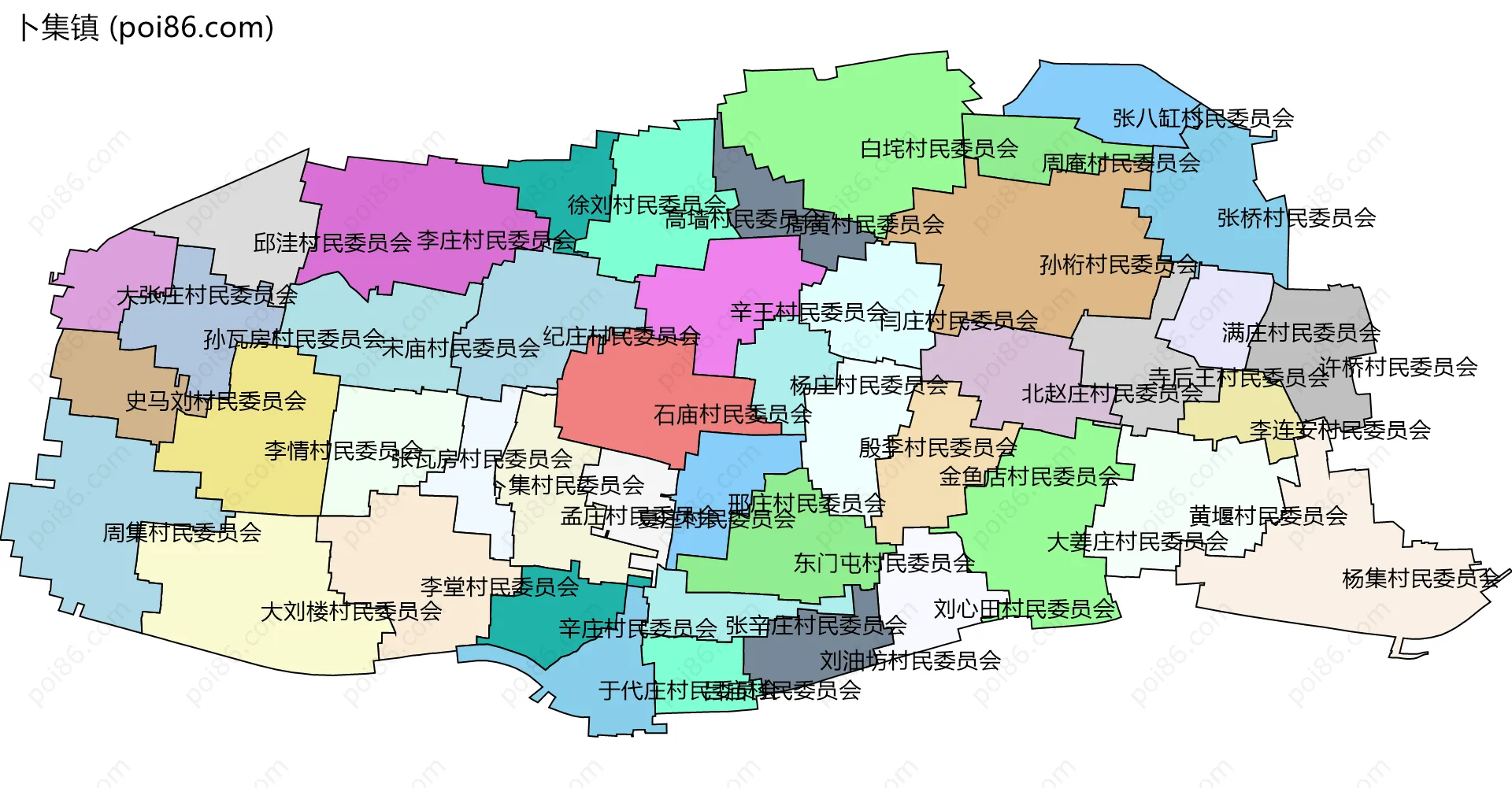 卜集镇边界地图(五级行政区划)