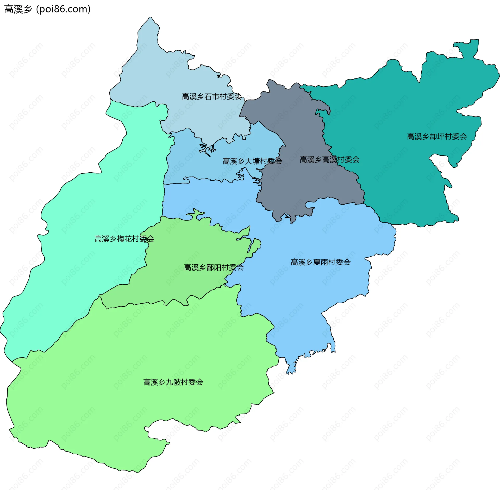 高溪乡边界地图(五级行政区划)