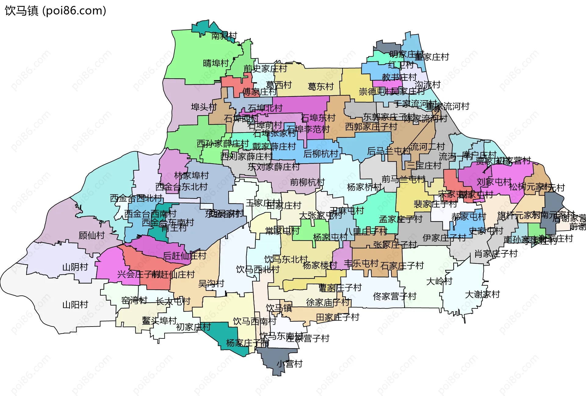 饮马镇边界地图(五级行政区划)