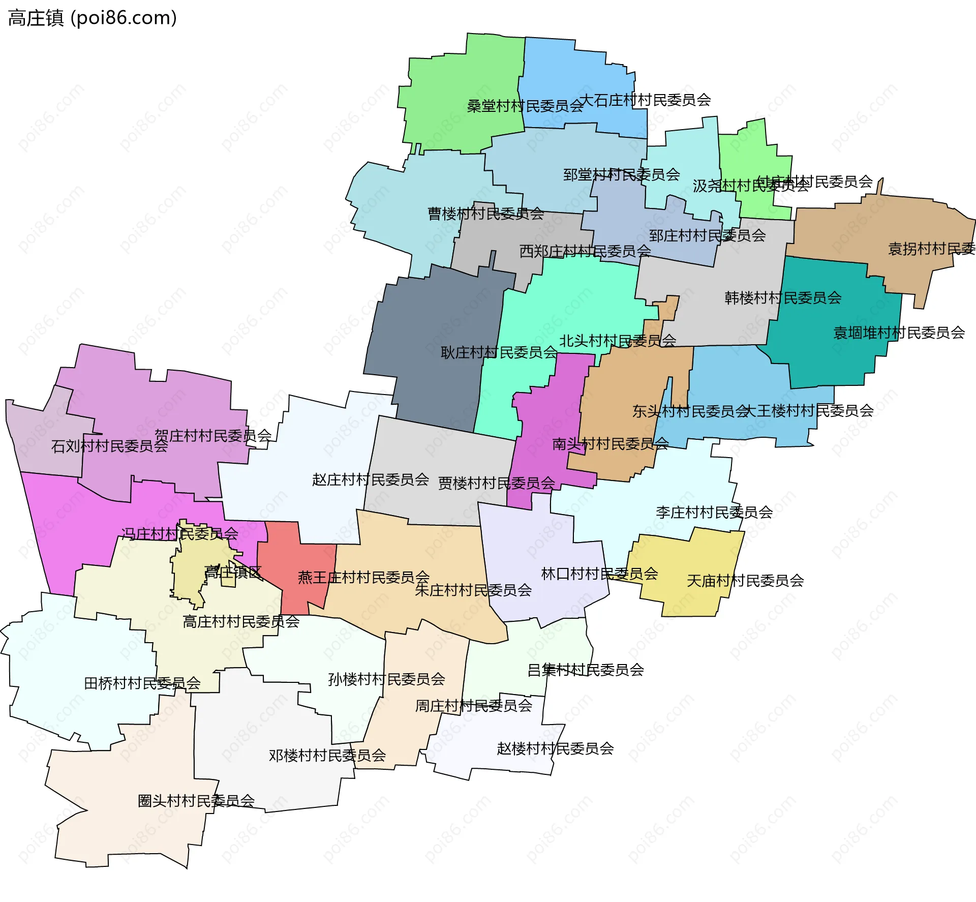 高庄镇边界地图(五级行政区划)