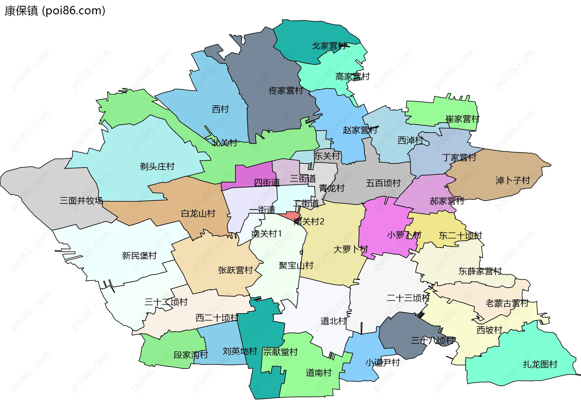 康保镇边界地图(五级行政区划)